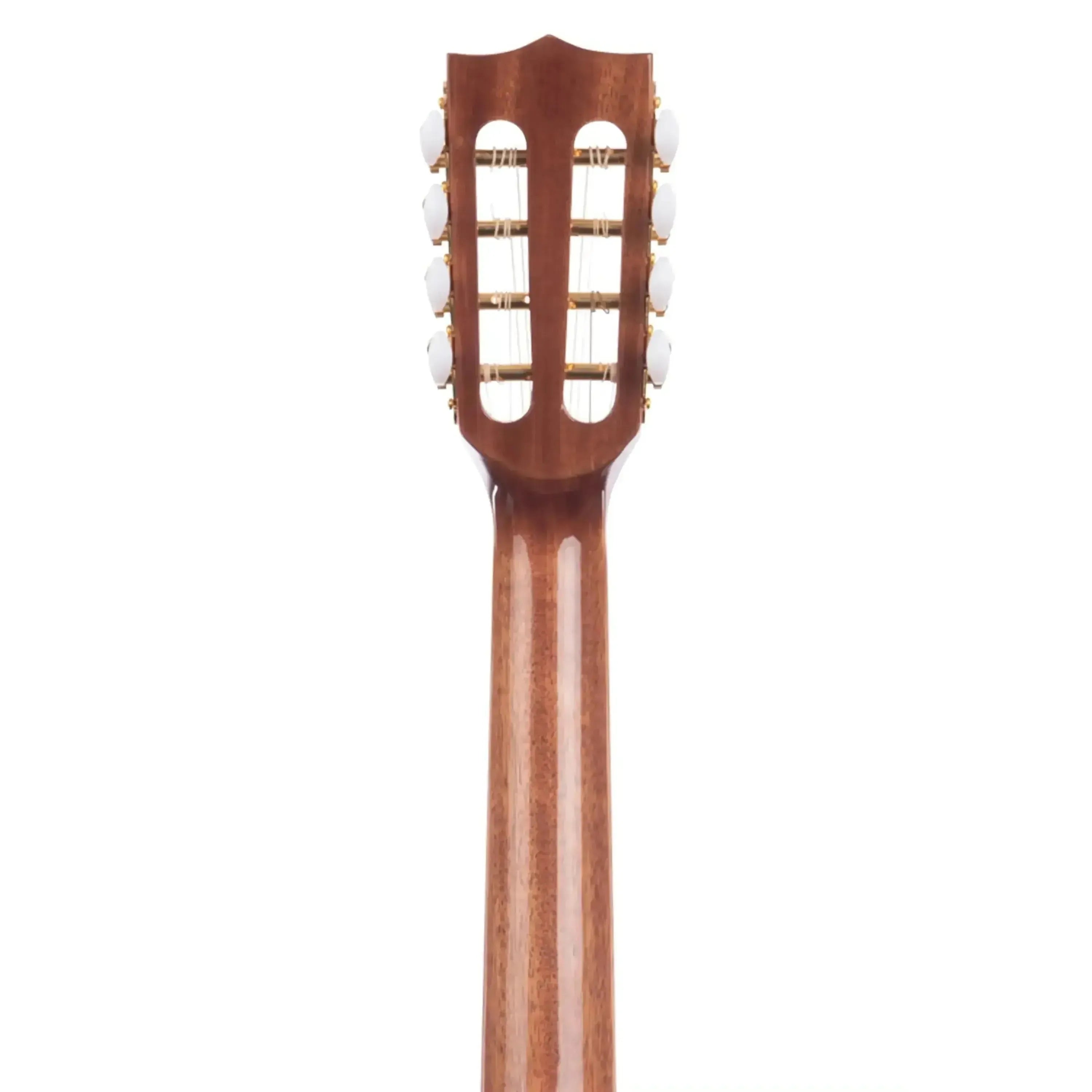 Kala KA-8 8-string tenor ukulele headstock and neck, showing mahogany wood and white tuners.