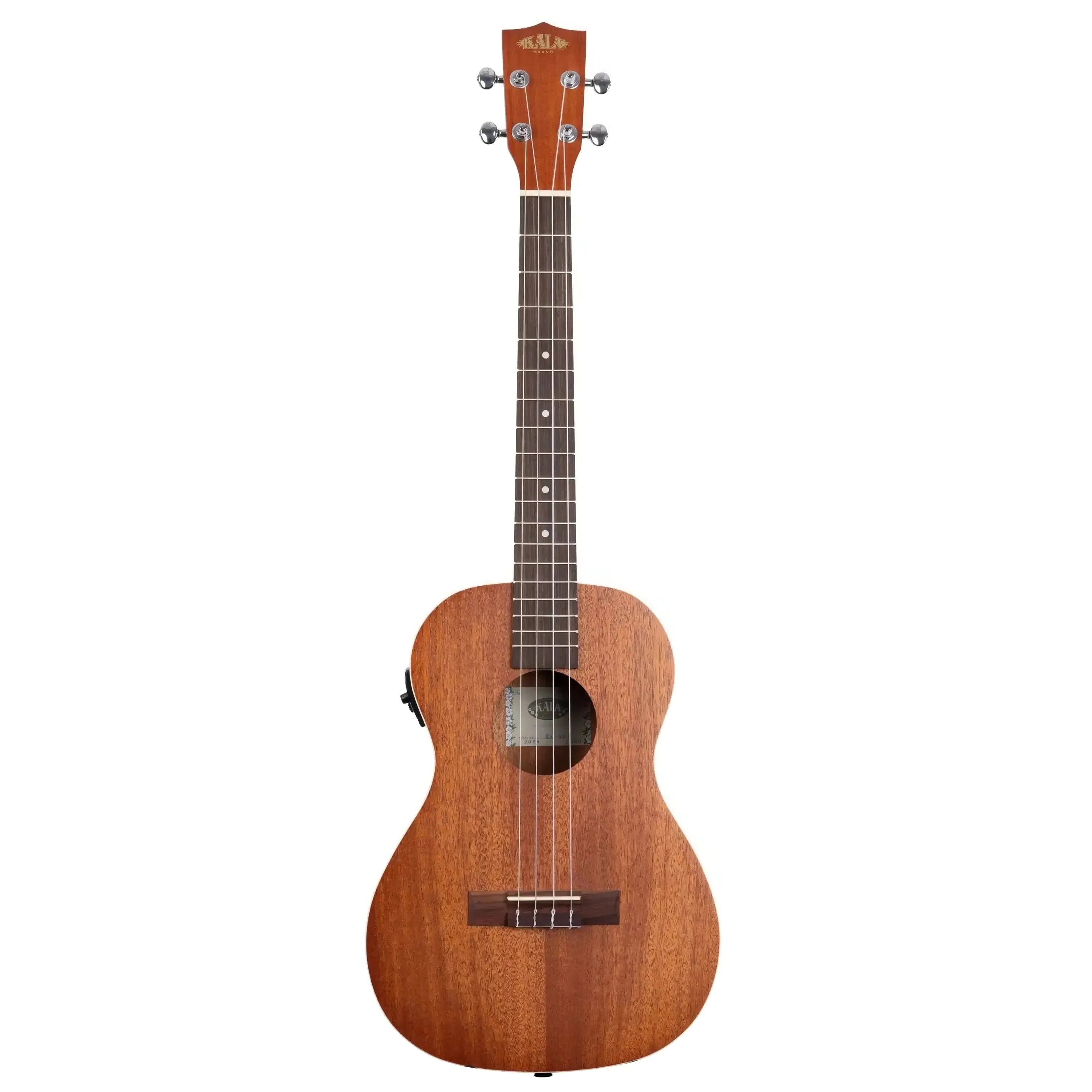Kala KA-BE Mahogany Baritone Ukulele with EQ, satin finish, cream binding, and rosewood fingerboard.
