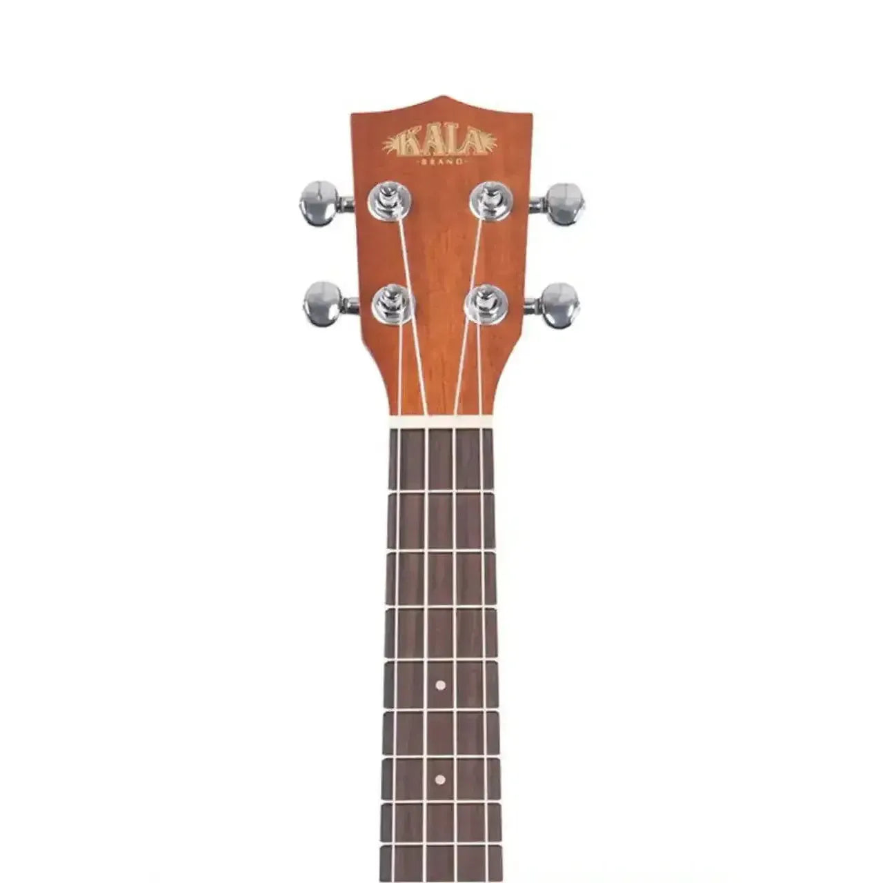Kala KA-C Concert Ukulele headstock with mahogany finish, chrome tuners, and rosewood fretboard.