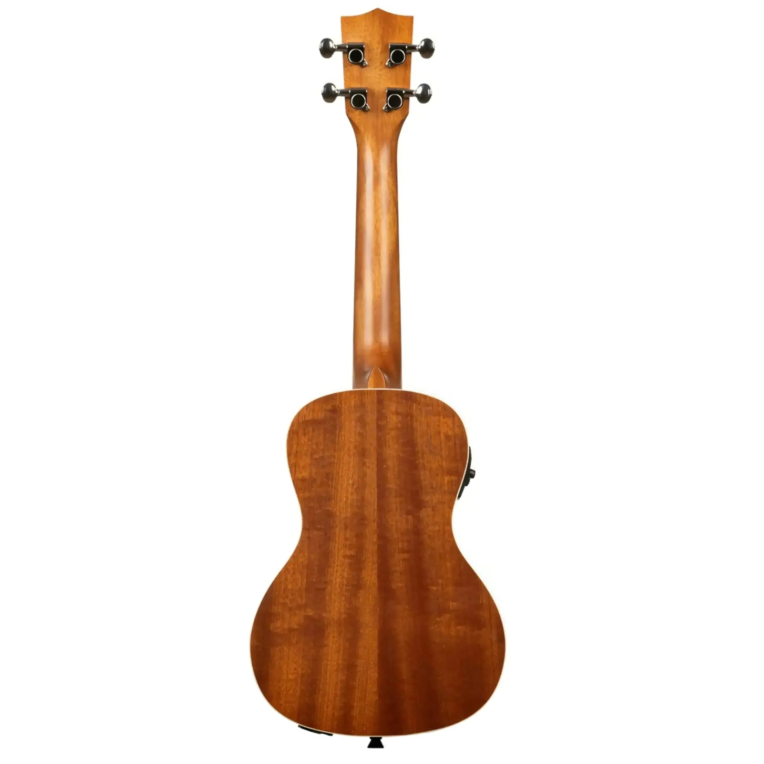 Back of a Kala KA-CE Concert Ukulele with satin mahogany finish and cream binding.