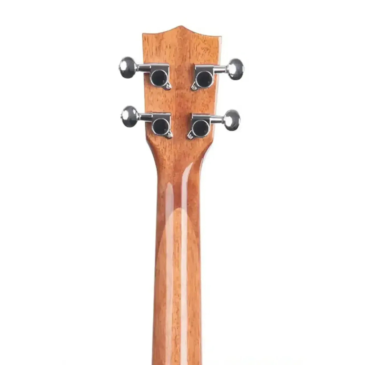 Back of Kala KA-CG Gloss Mahogany Concert Ukulele neck and headstock with chrome tuners.