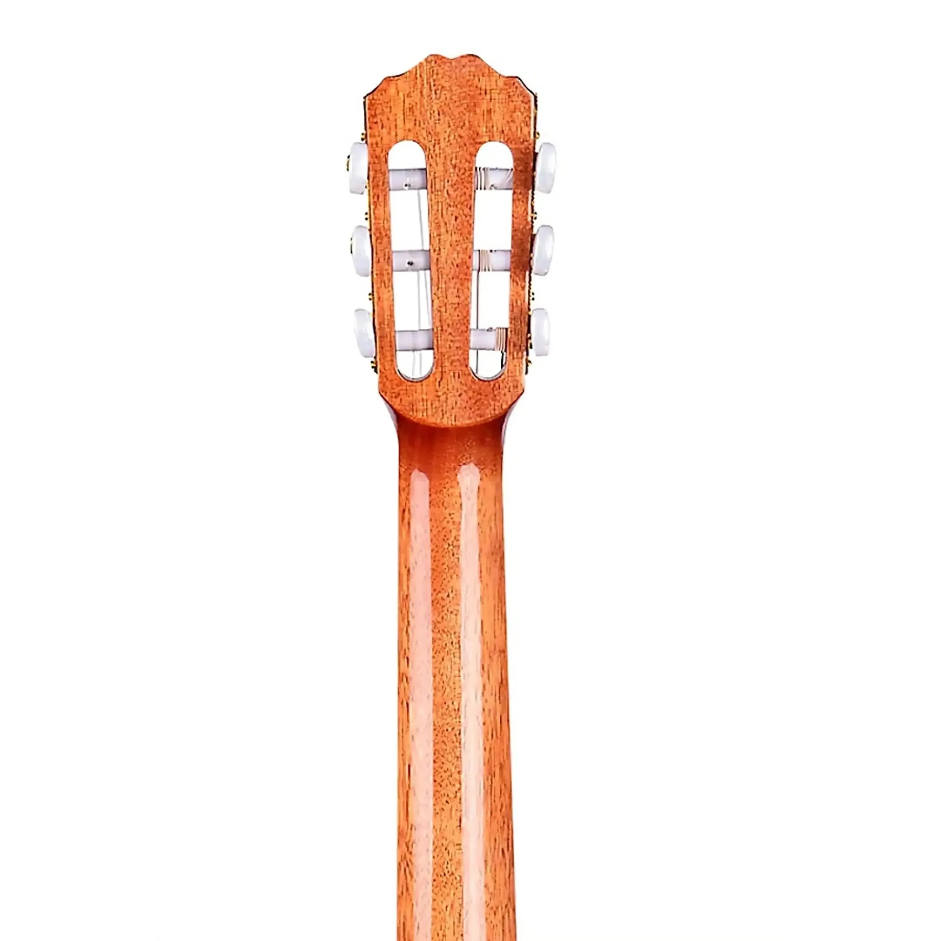 Kala 3/4 size classical guitar neck and slotted headstock with gold open gear tuners.