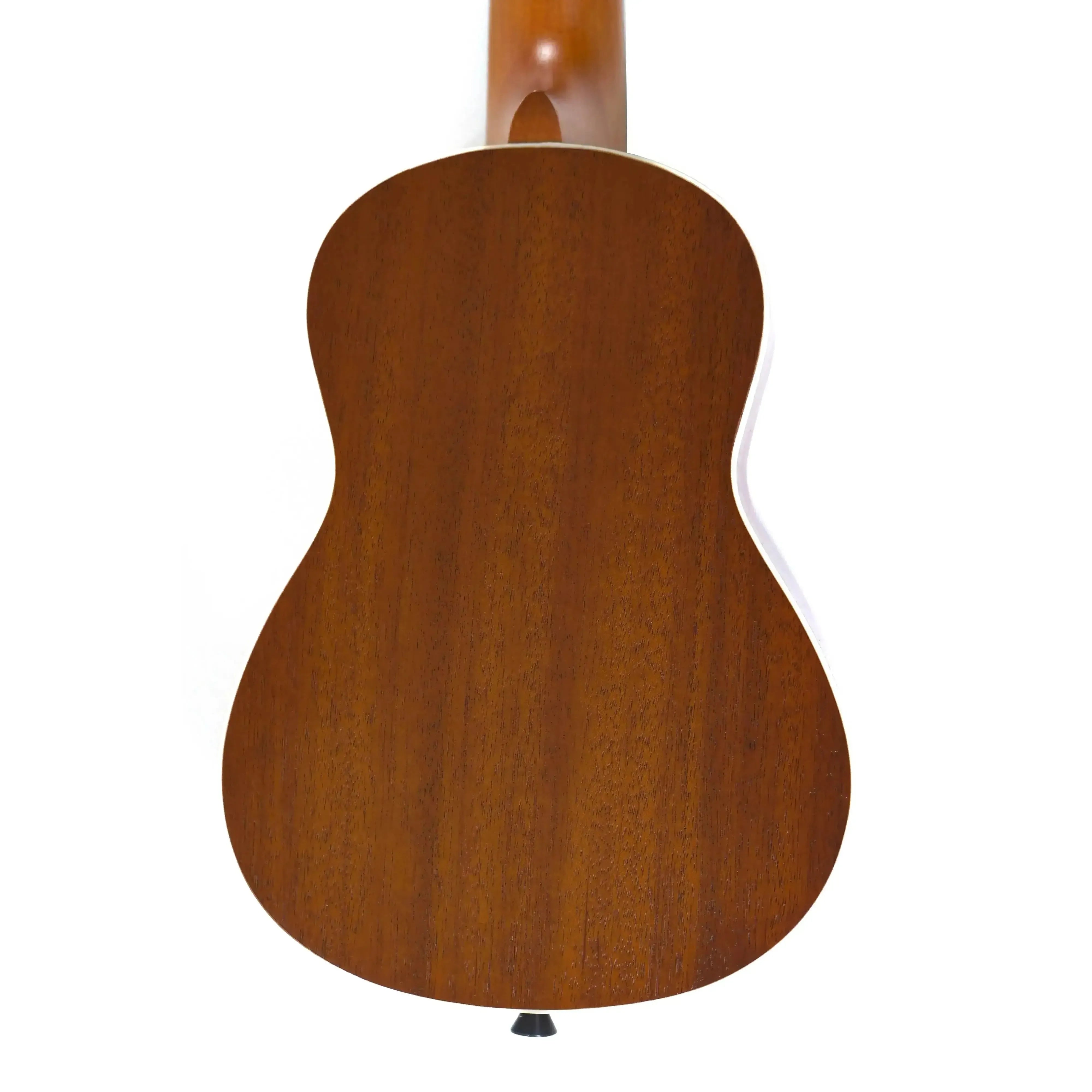 Back of a Kala KA-S Soprano Ukulele, showing its satin mahogany finish and cream binding.
