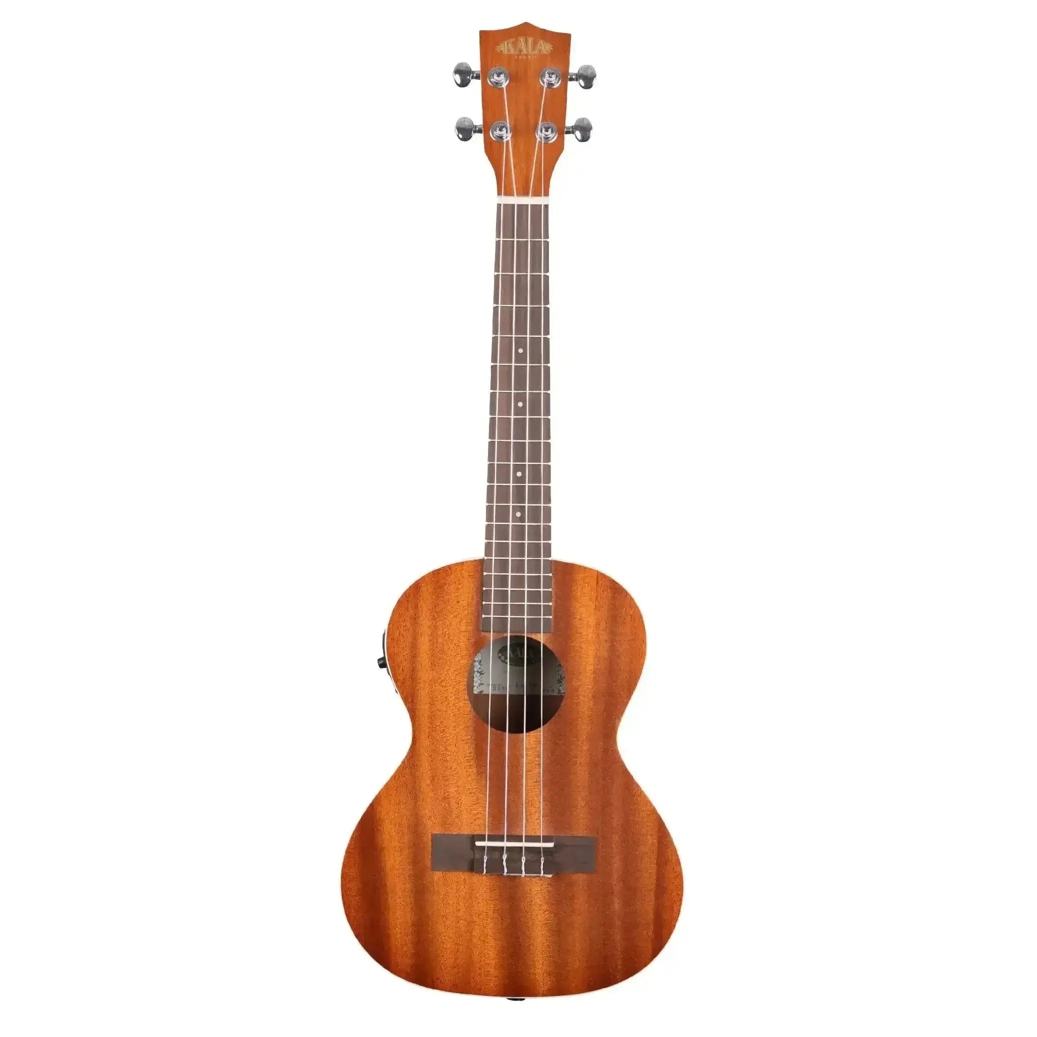 Kala KA-TE Satin Mahogany Tenor Ukulele with EQ, Venetian cutaway, and ivory strap button.