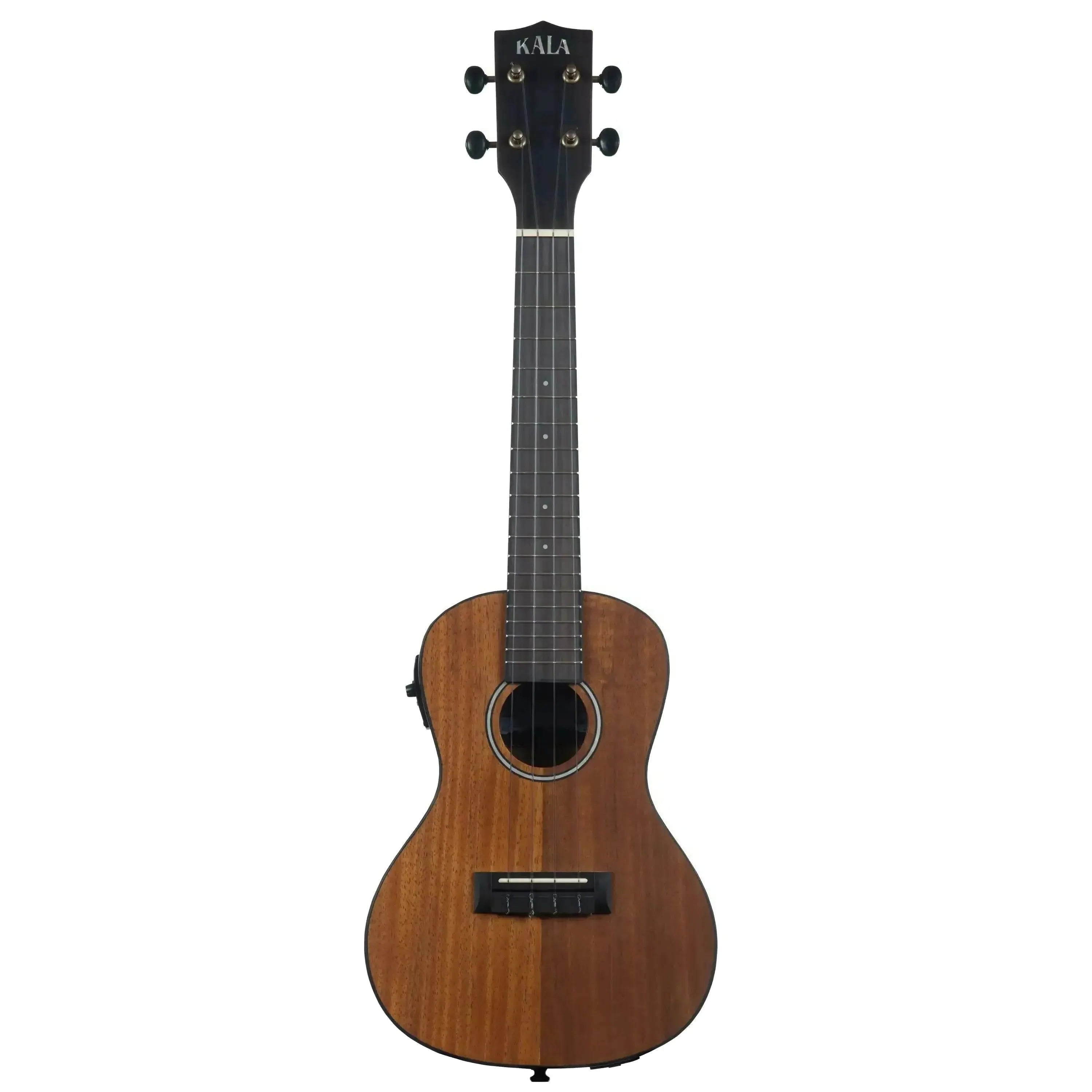 Kala KOA-CE Hawaiian Koa Concert Ukulele with EQ, rich brown wood, black binding, and dark headstock.