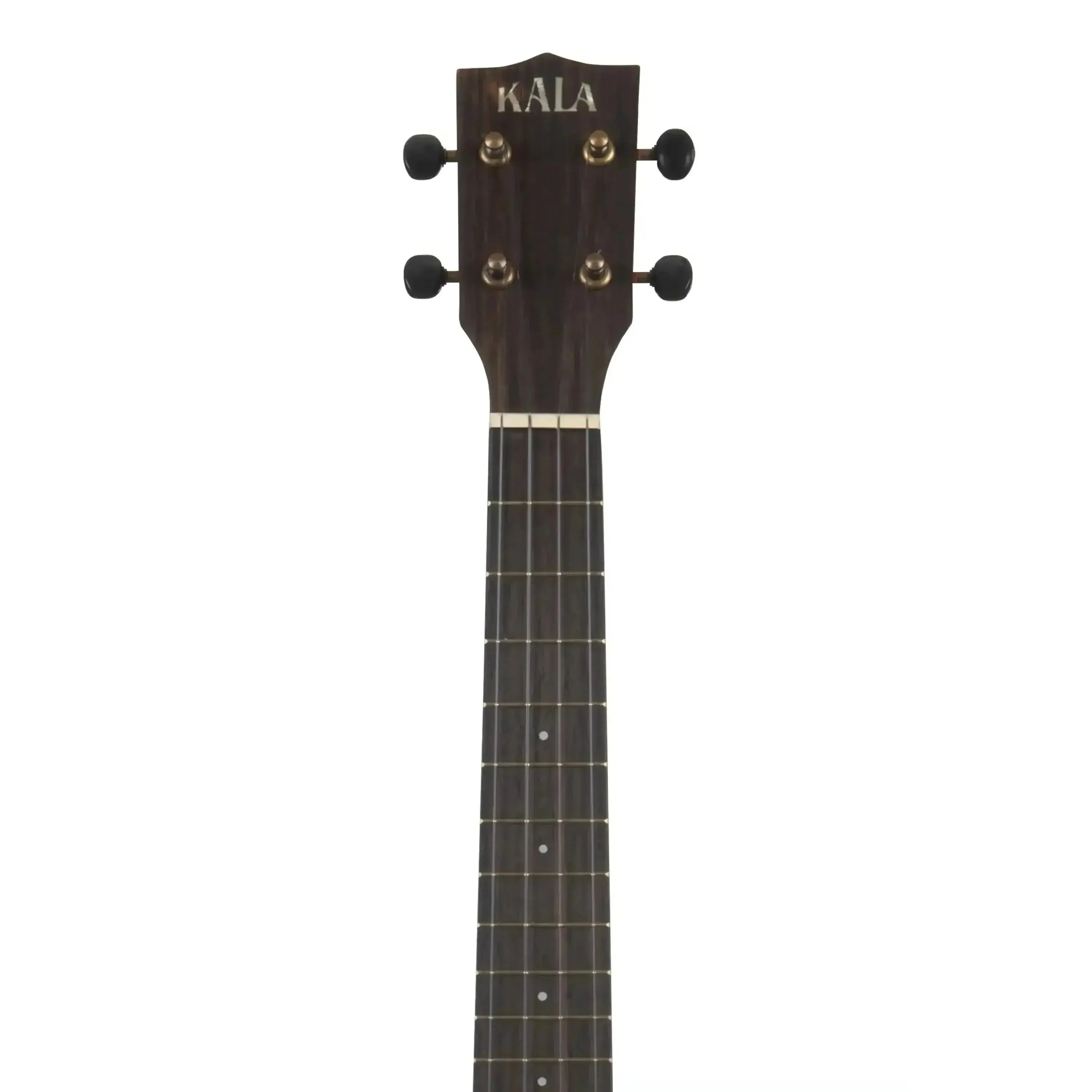 Kala Hawaiian Koa Tenor Ukulele headstock and neck with dark wood, KALA logo, and tuning pegs.