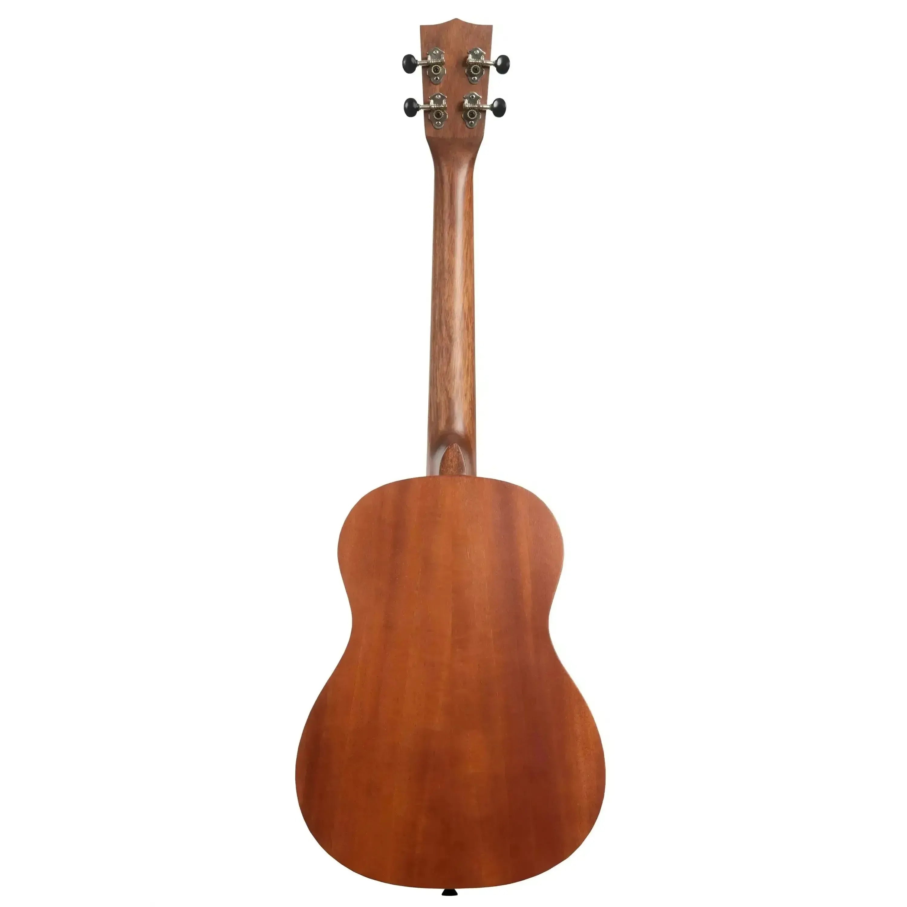 Back of a Kala Baritone Ukulele, showing its mahogany body, neck, and headstock with tuners.
