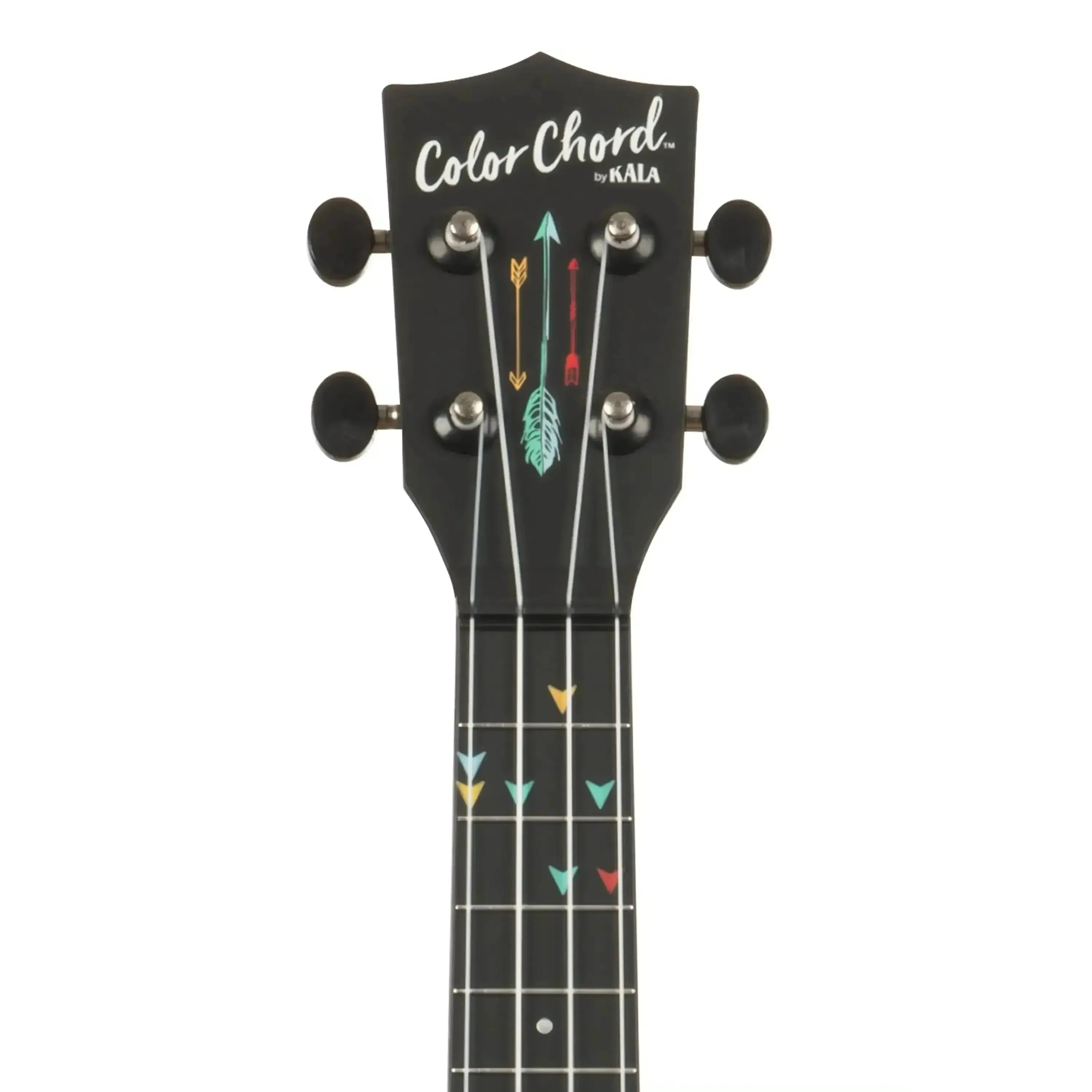 Kala Color Chord Soprano Ukulele headstock and fretboard with colorful arrow designs.
