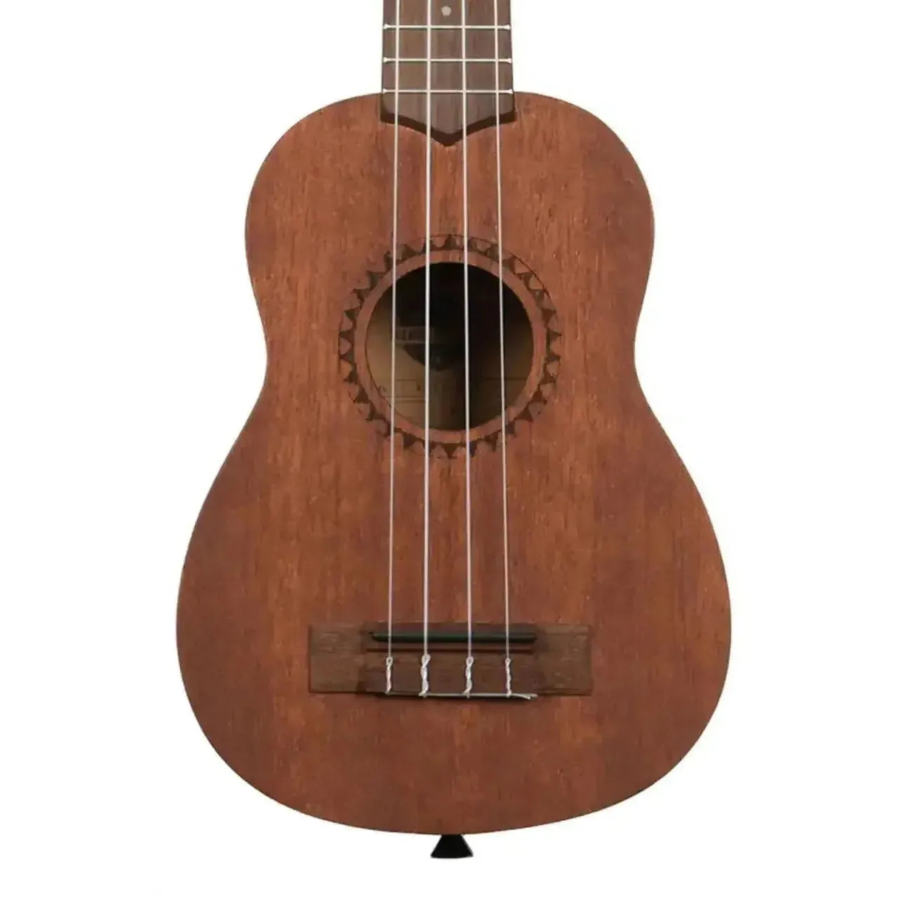 Kala Soprano Ukulele with meranti body, satin finish, and decorative rosette around the soundhole.