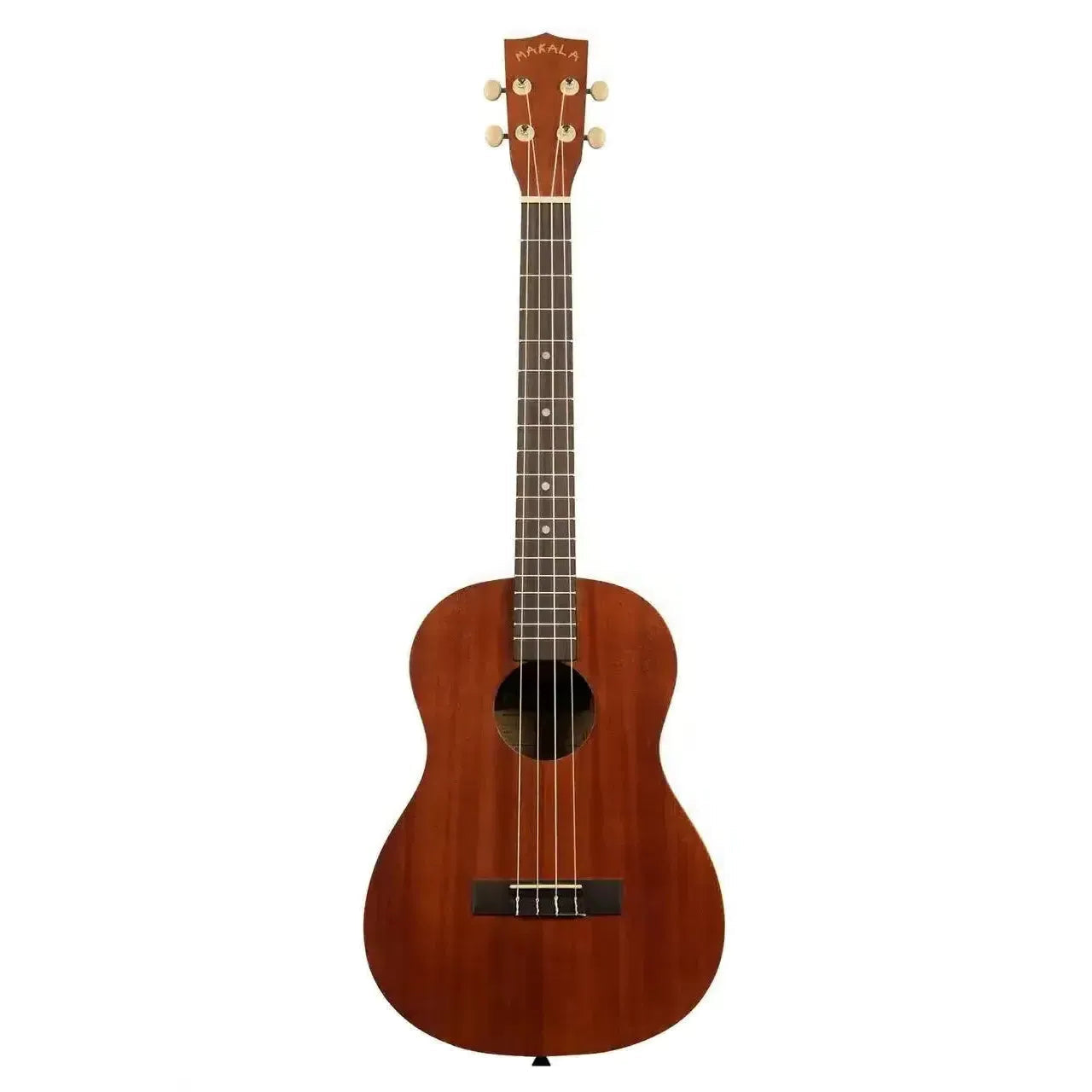 Kala Makala MK-B mahogany baritone ukulele with satin finish, rosewood fretboard, and black strap button.