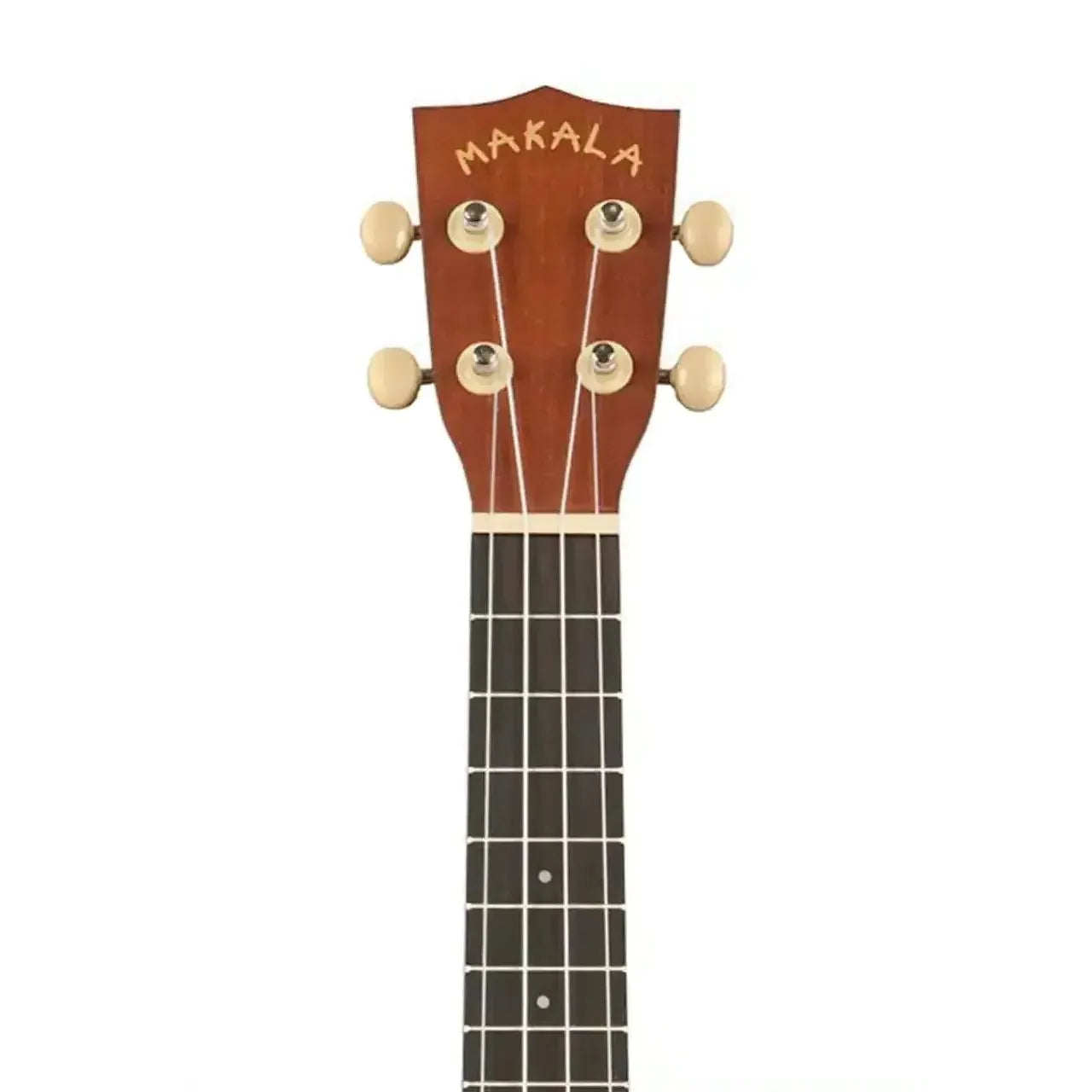 Kala Makala MK-C mahogany concert ukulele headstock with cream tuning pegs and rosewood fretboard.