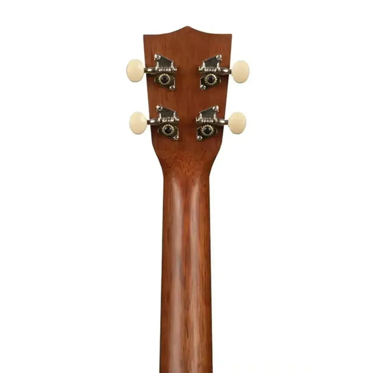 Kala Makala MK-CE mahogany concert ukulele headstock and neck, showing four cream tuning pegs.