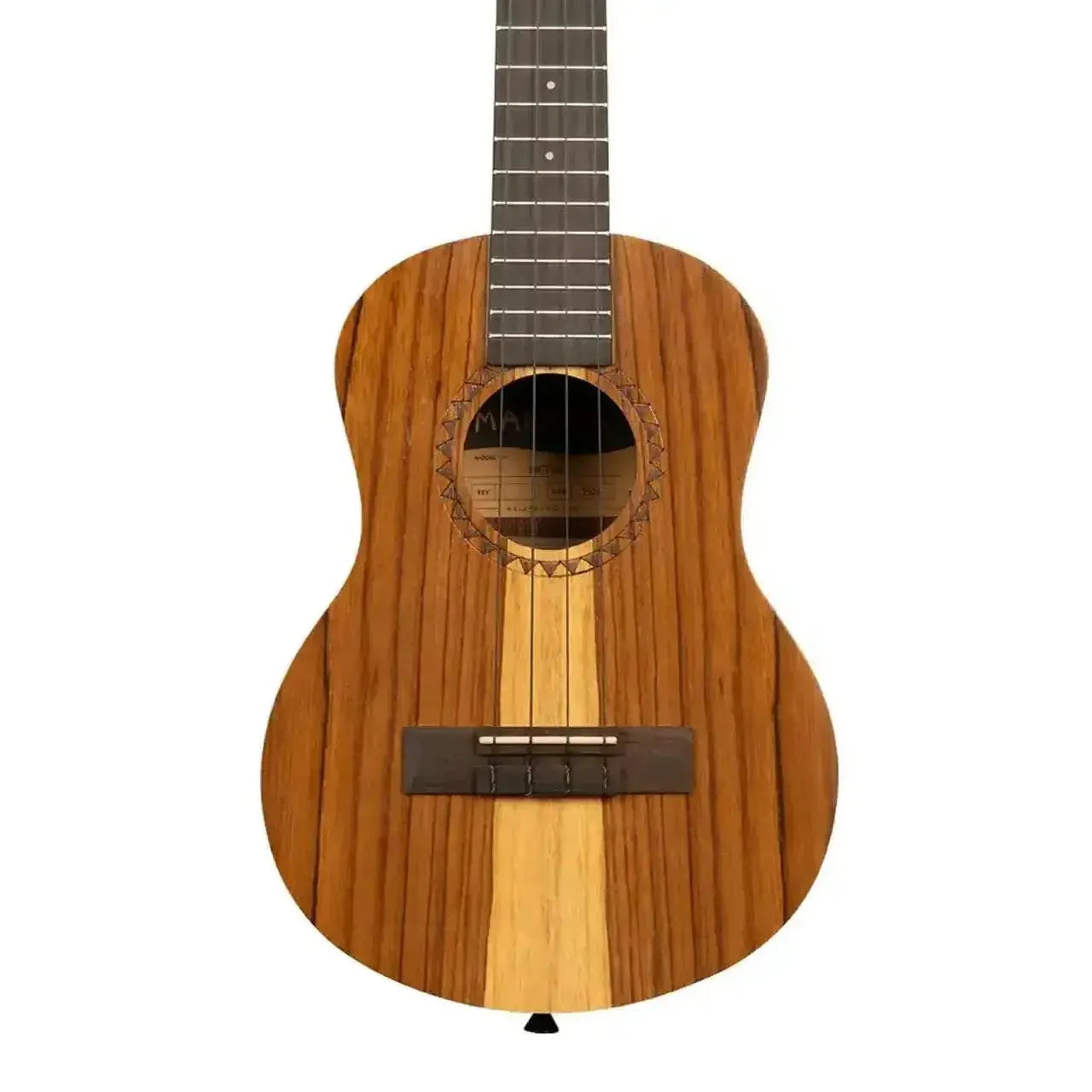 Kala Makala MK-T-IA Indonesian Acacia Tenor Ukulele with striped wood grain and decorative rosette.