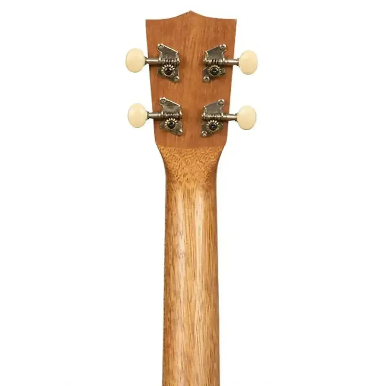 Back of Kala Makala Indonesian Acacia Tenor Ukulele headstock and neck, showing light wood grain and cream tuning pegs.