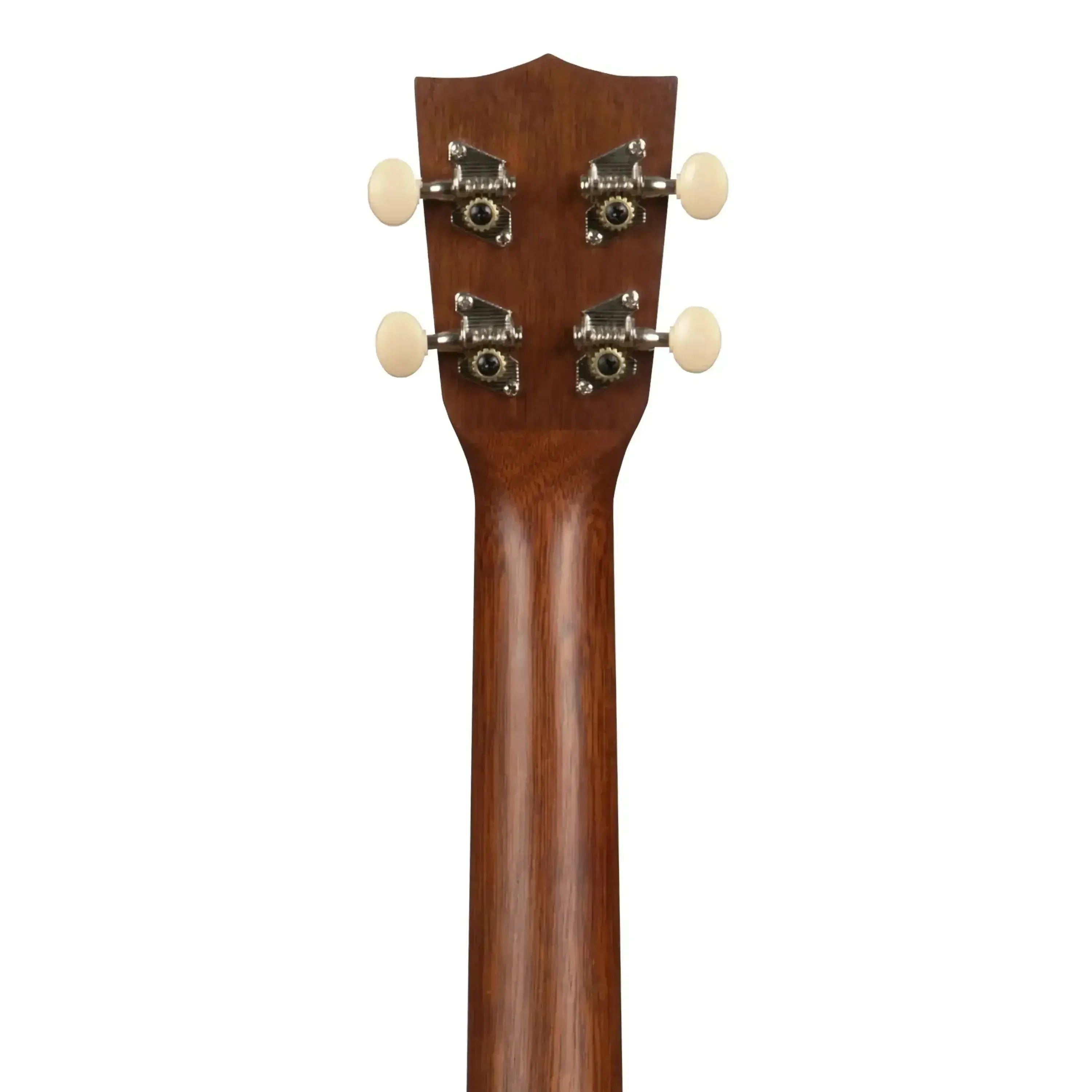 Kala Makala MK-TE Tenor Ukulele mahogany neck and headstock with cream tuning pegs.