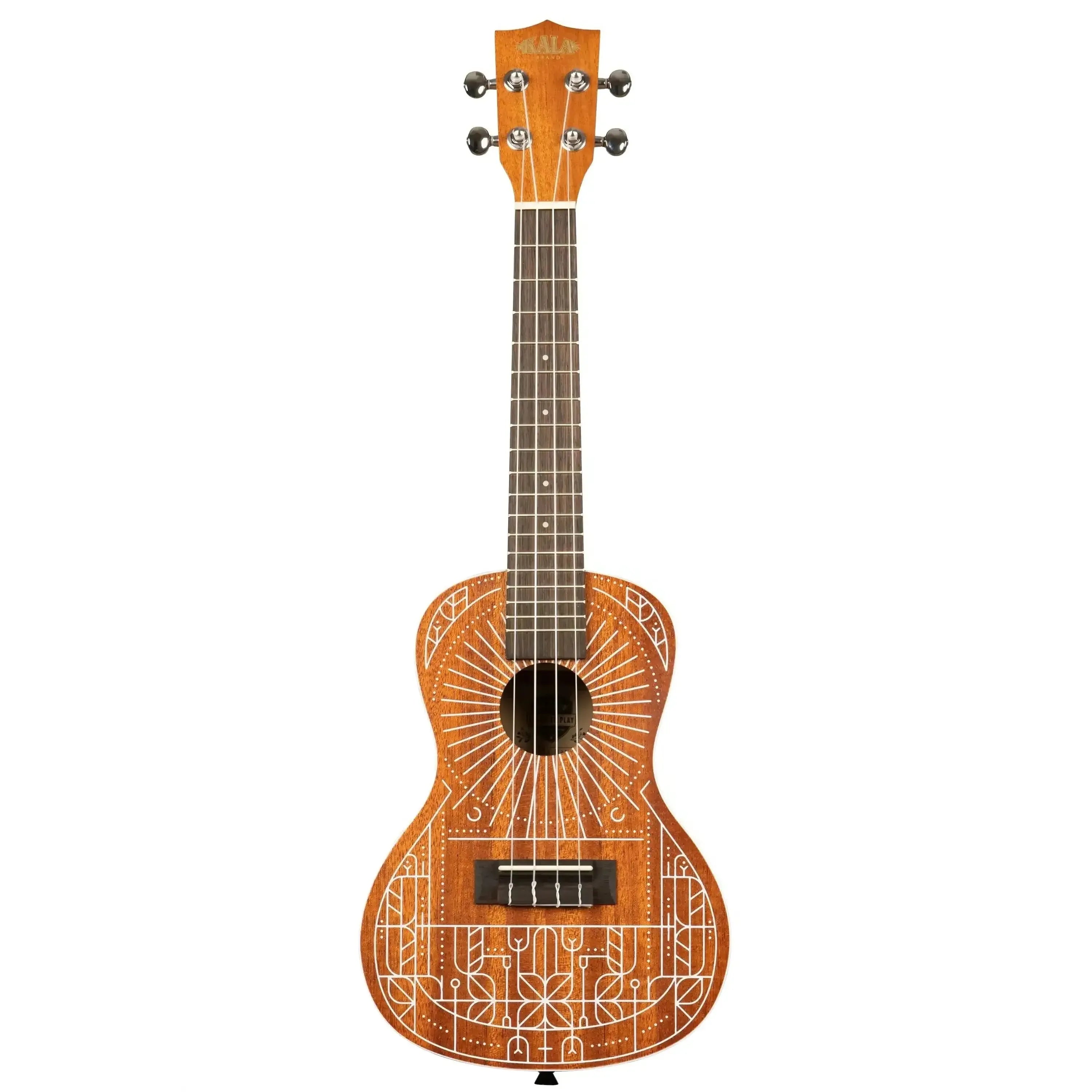 Kala Mandy Harvey Signature Concert Ukulele with mahogany body, white binding, and unique sunburst design.