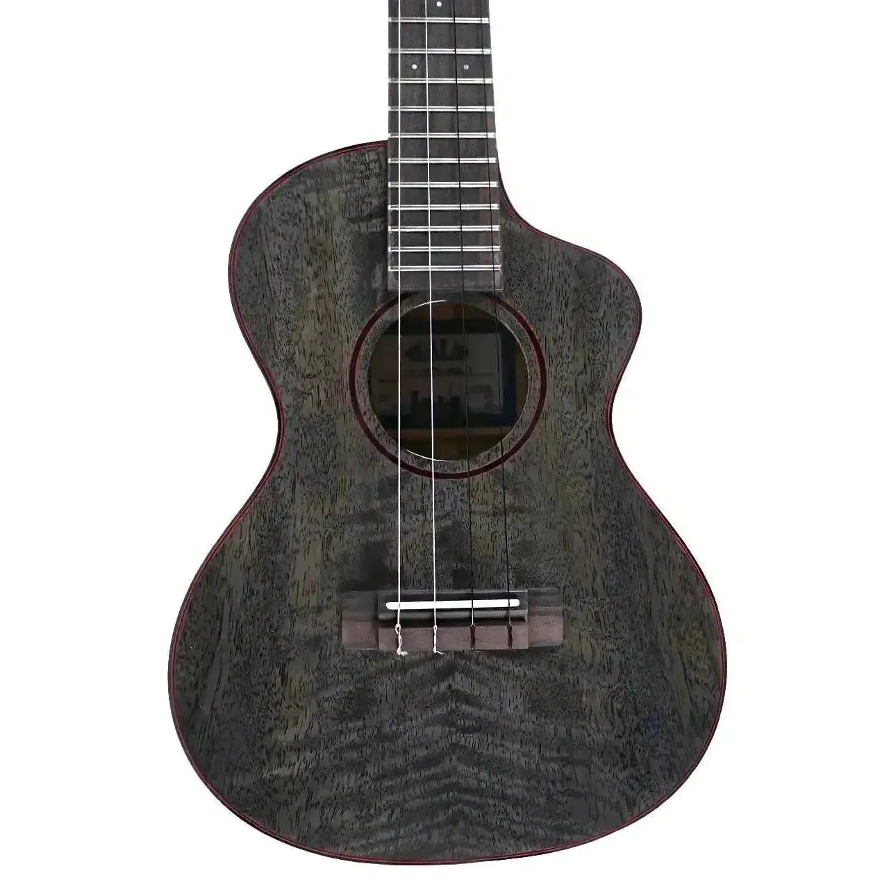 Kala Metropolitan Deluxe Black Night Mango Tenor Ukulele with red purfling and ebony details.