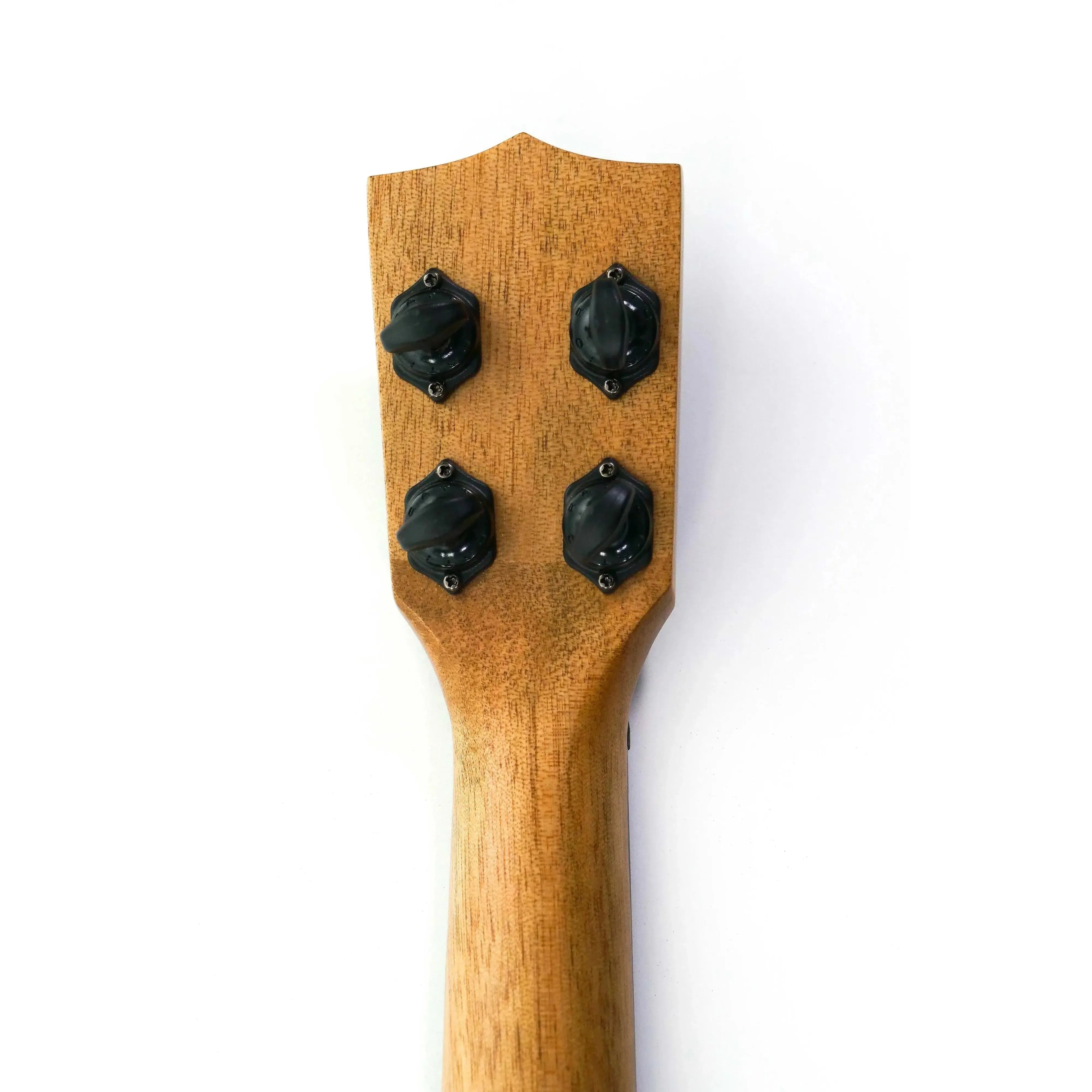 Kala MG-SLNG Spalted Mango Longneck Soprano Ukulele headstock with black tuners.
