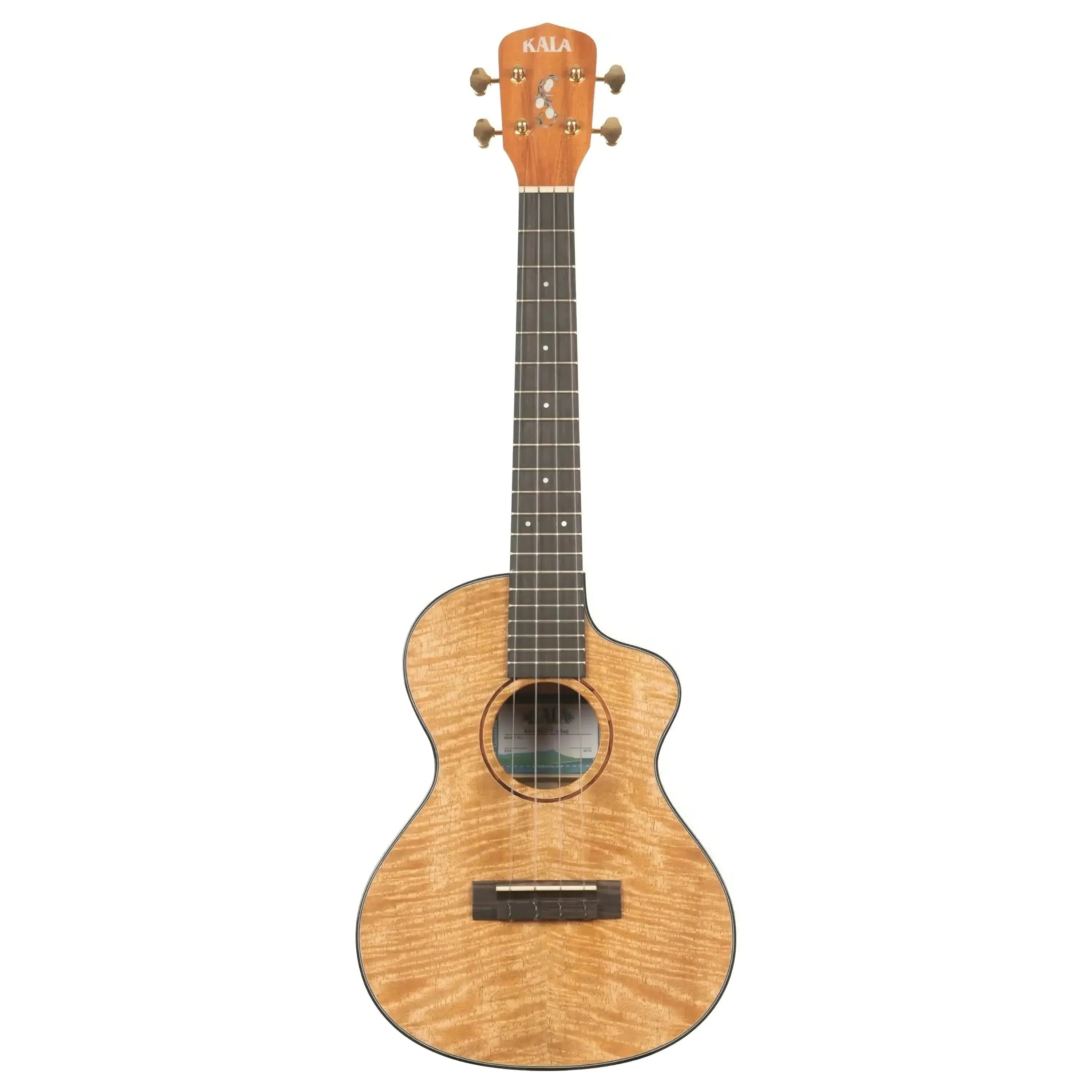 Kala MNGG-T solid curly mango tenor ukulele with gloss finish, rosewood rosette, and cutaway.