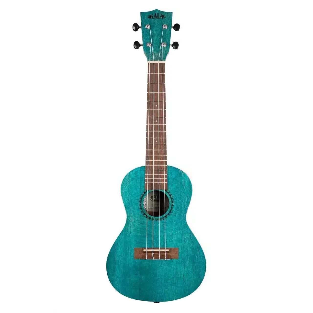 Kala MRT-BLU-C Ocean Blue Meranti Concert Ukulele with satin finish and dark fretboard.