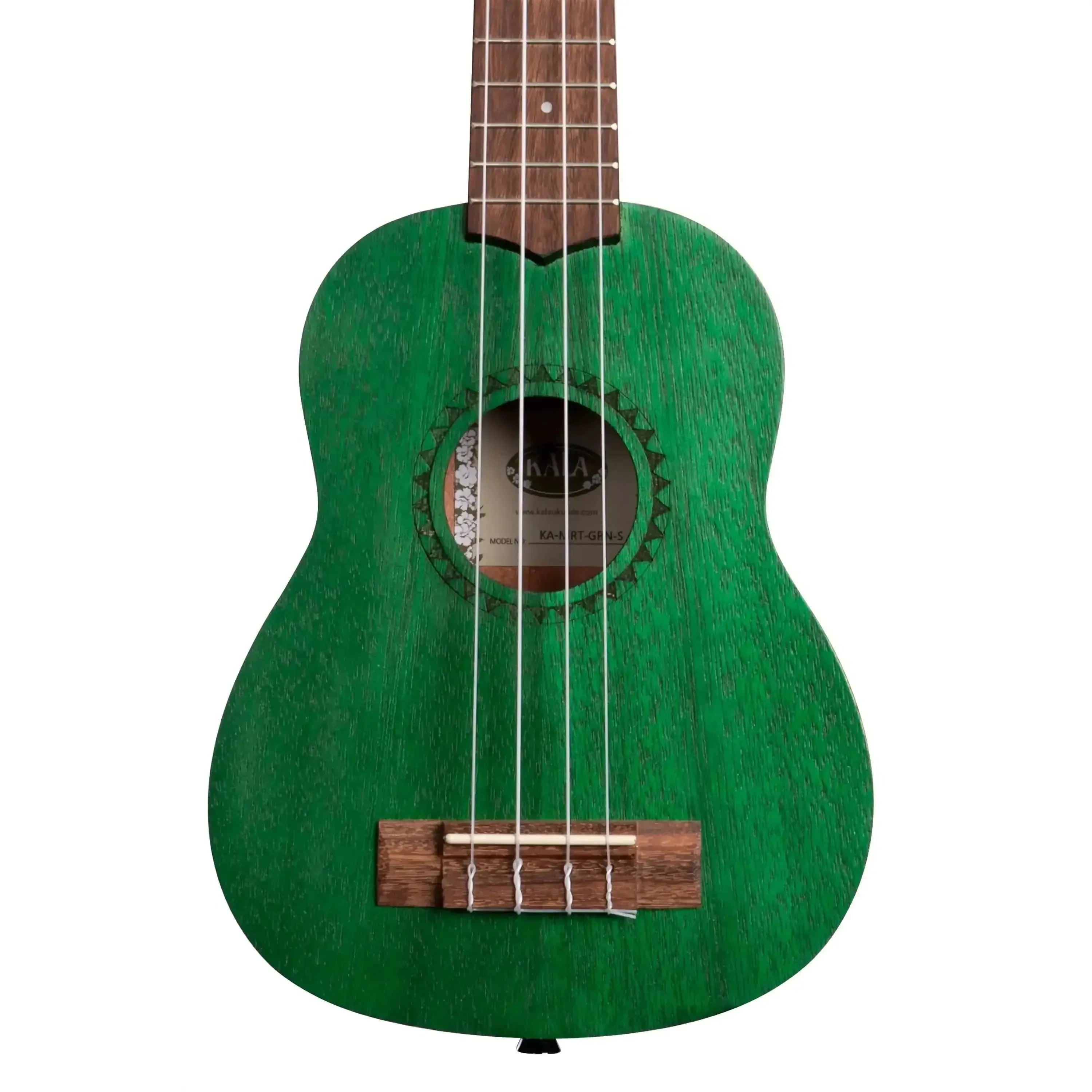 Kala MRT-GRN-S Fern Green Watercolor Meranti Soprano Ukulele with natural wood grain and soundhole detail.