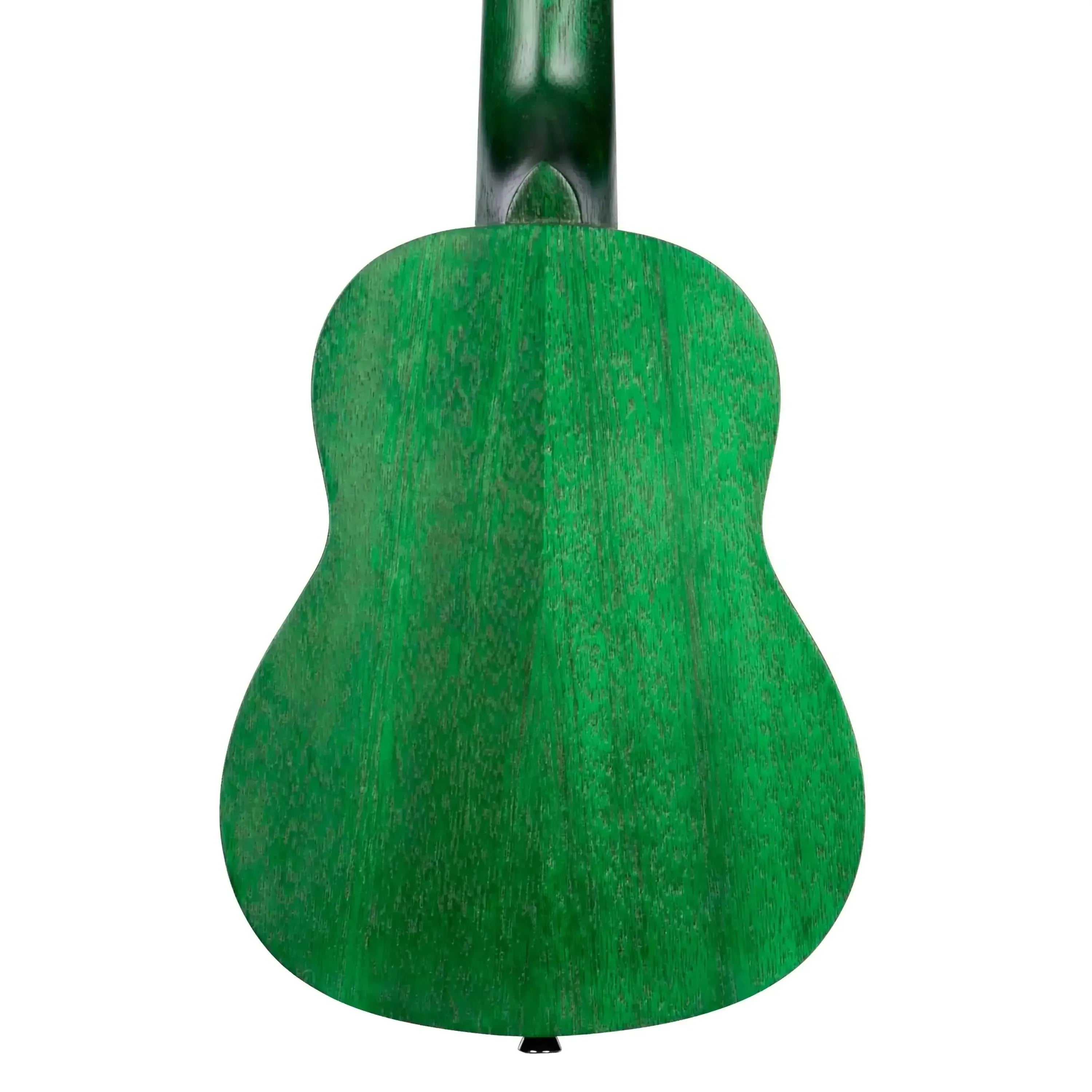 Back of a Kala Fern Green Watercolor Meranti Soprano Ukulele with visible wood grain.