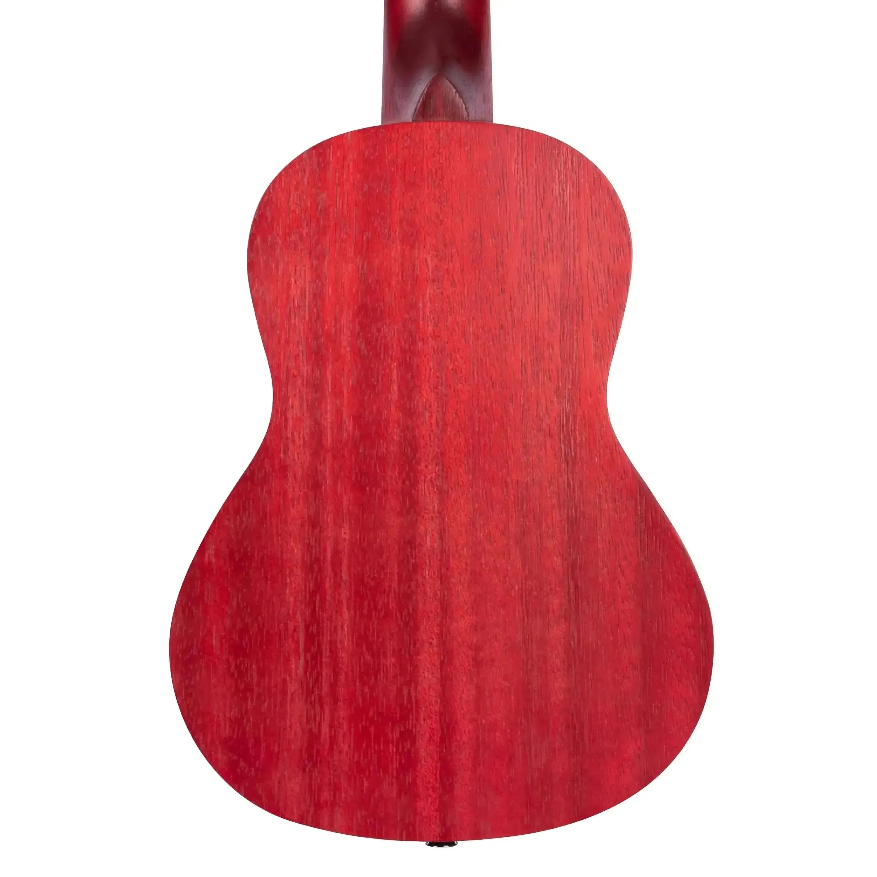 Back of Kala MRT-RED-C Red Stained Meranti Concert Ukulele with satin finish.