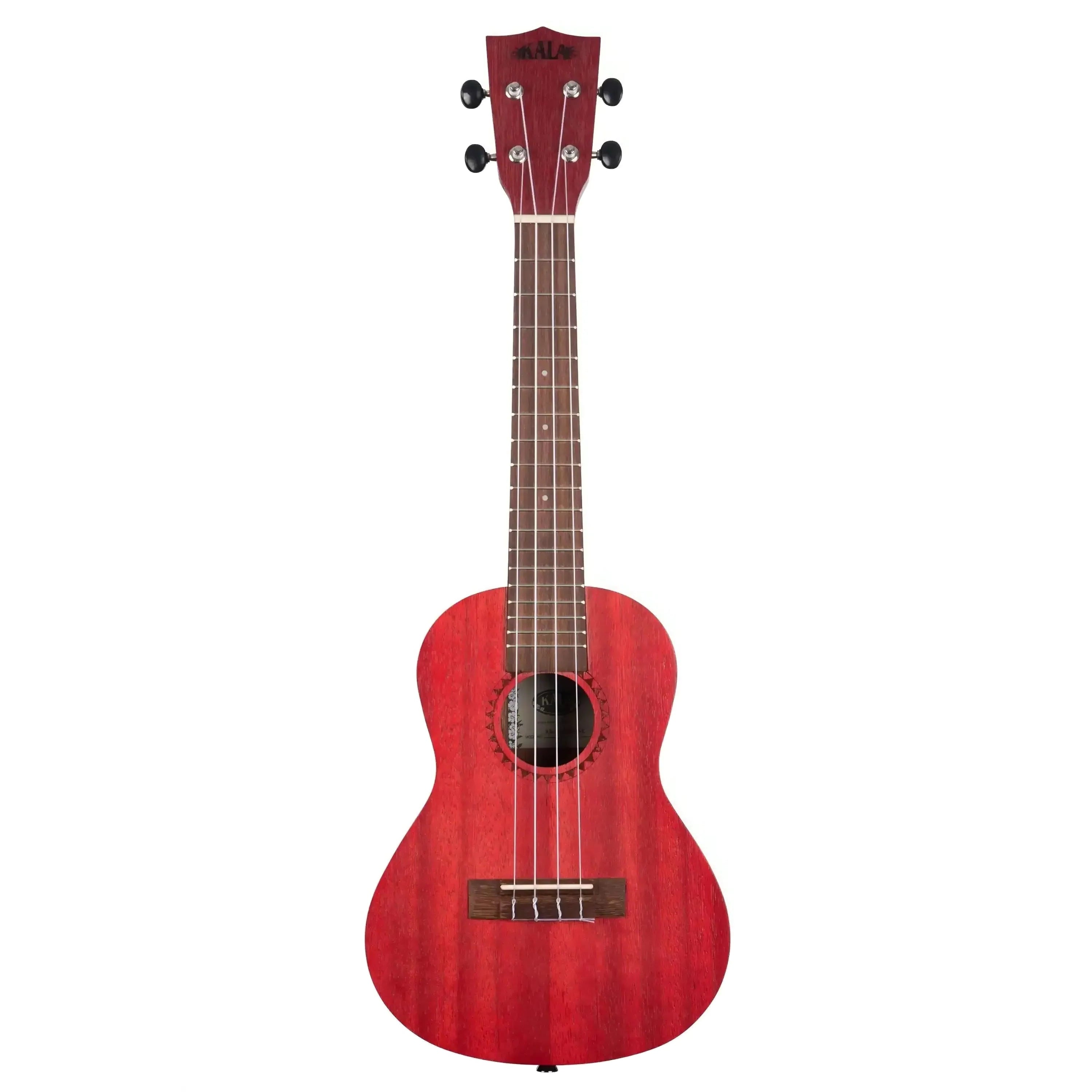 Kala MRT-RED-C Red Stained Meranti Concert Ukulele with satin finish and chrome tuners.