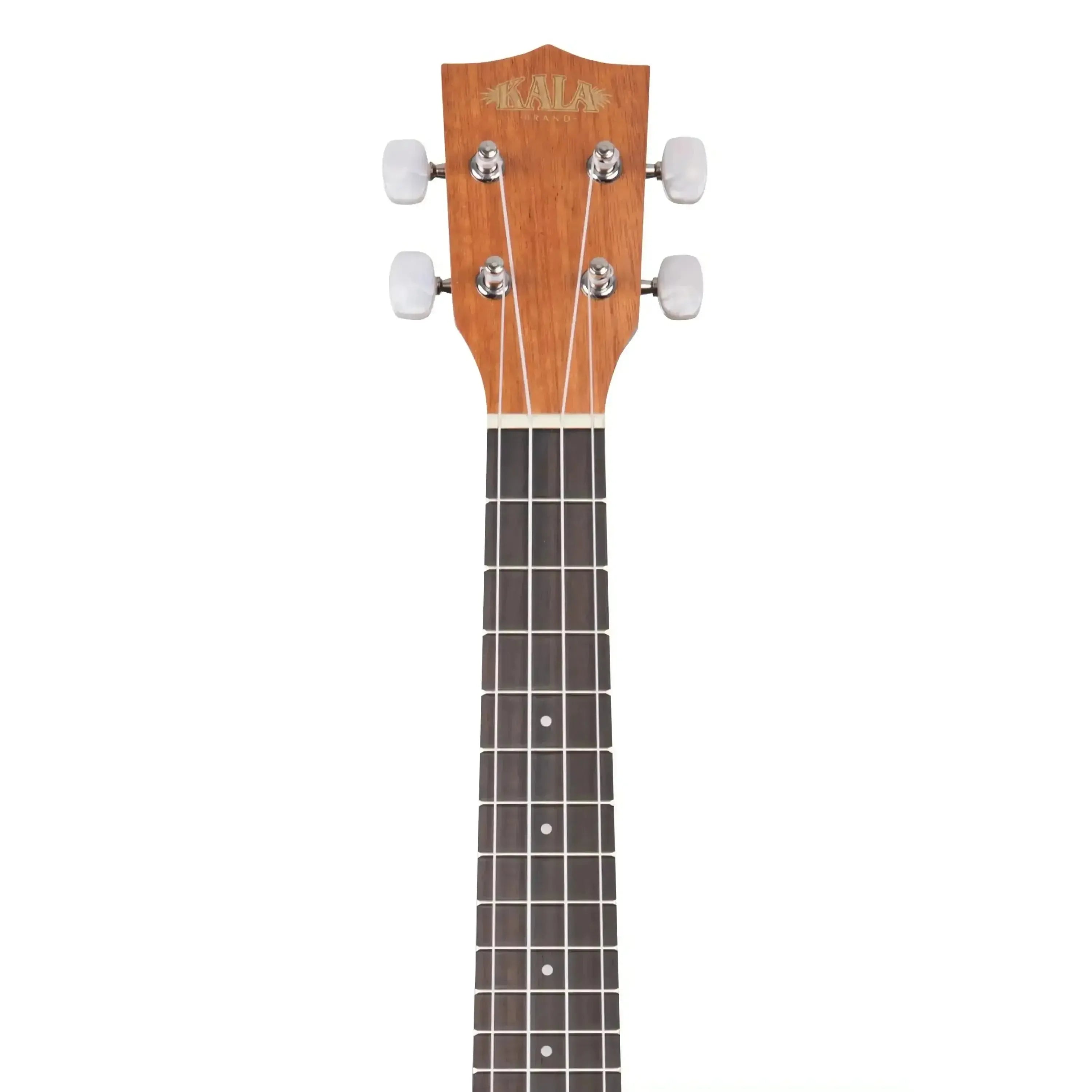 Kala MXMTOON-C ukulele headstock and fretboard, natural wood with white tuners.