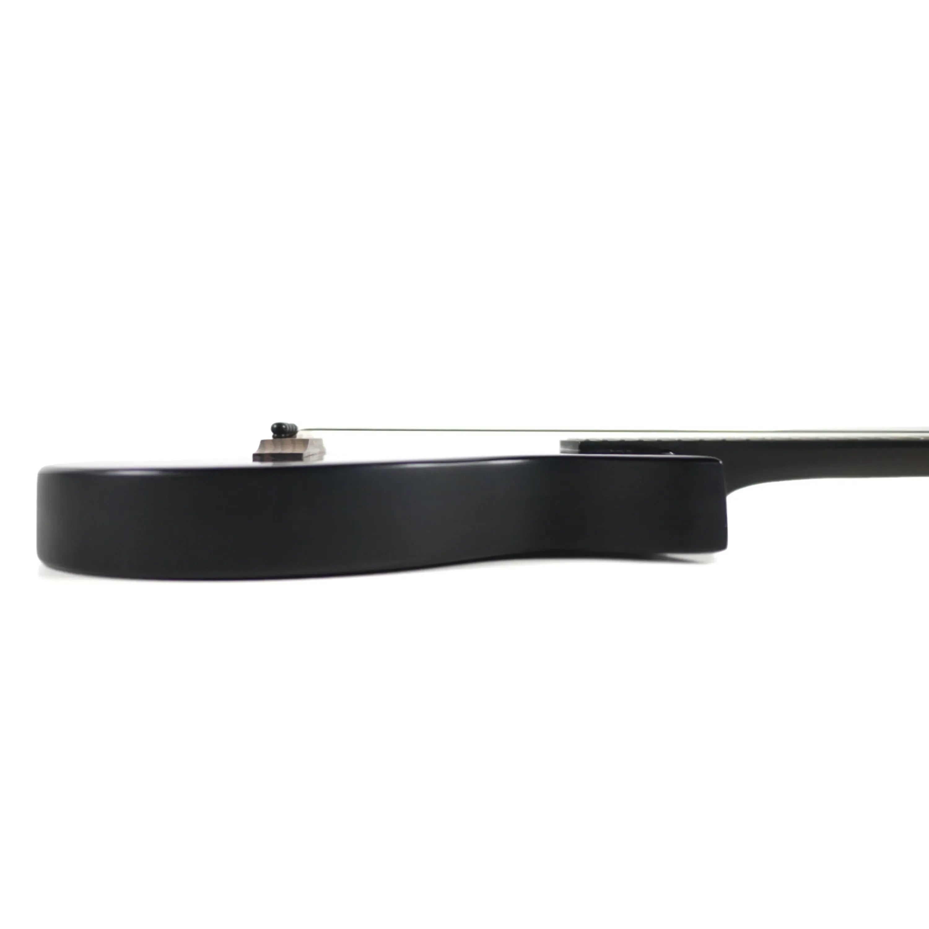 Side view of a Kala Revelator Nautilus Horizon Black Night mango tenor ukulele body and neck.