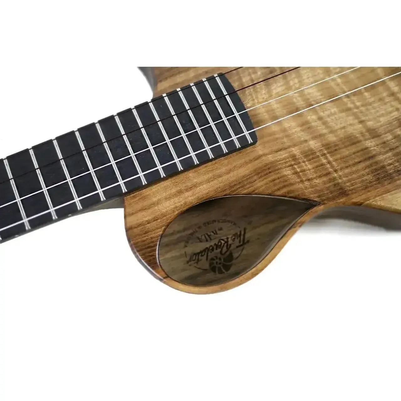 Kala Revelator Nautilus Myrtle Tenor Ukulele body with Florentine cutaway and Royal Blackwood fretboard.