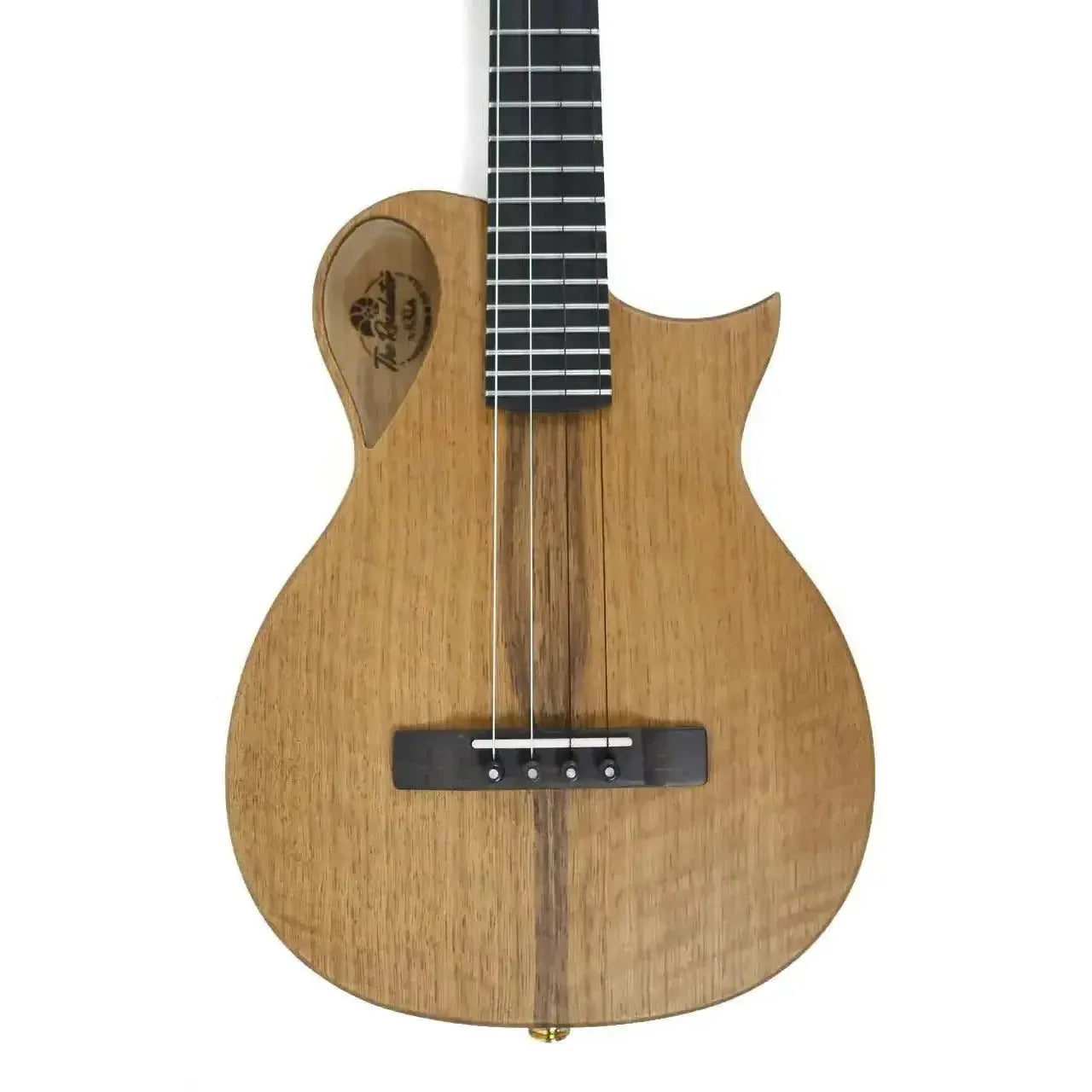 Kala Revelator Nautilus Mastergrade Korina Tenor Ukulele with Florentine cutaway and ebony bridge.