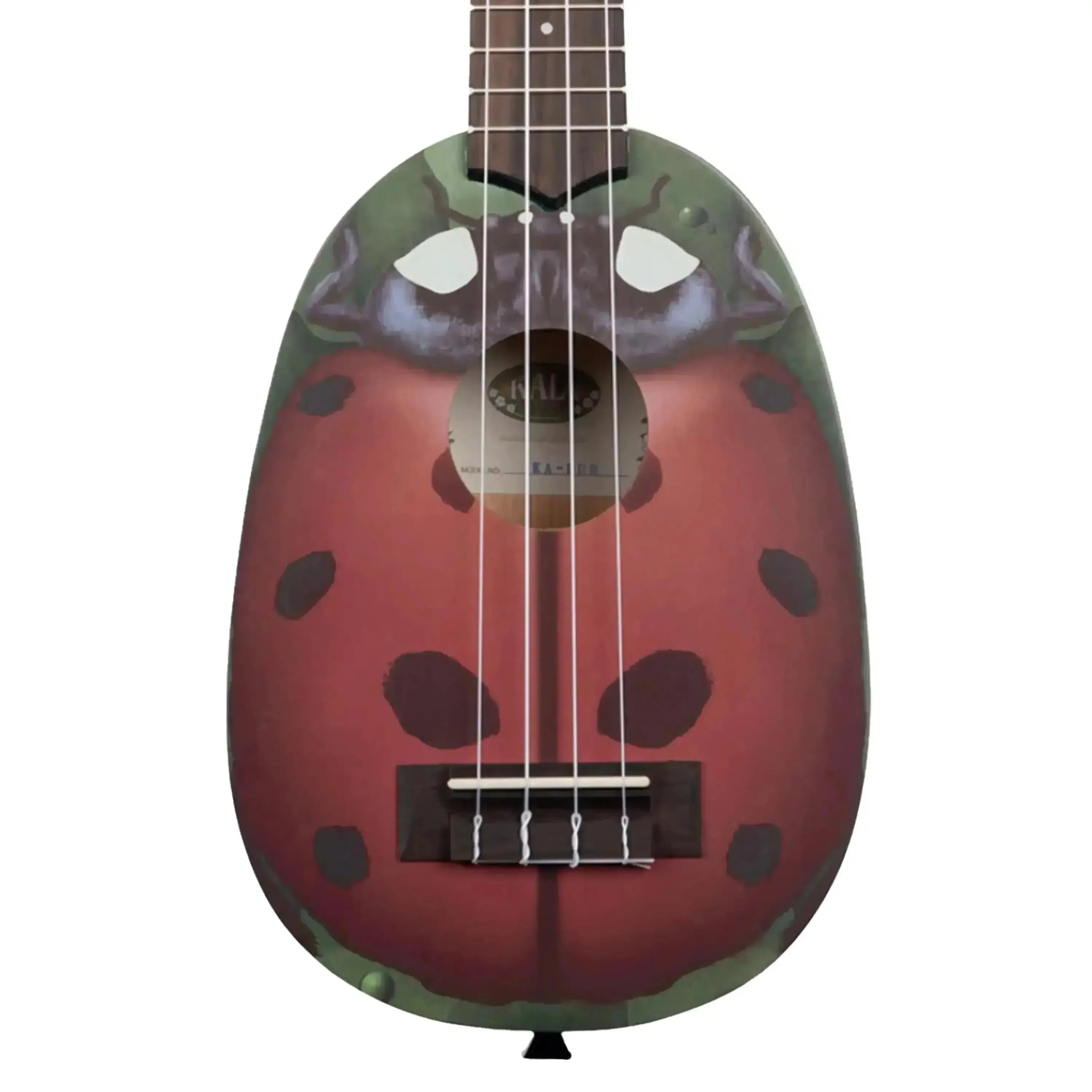 Kala Ladybug Pineapple Soprano Ukulele with red ladybug design on mahogany body.