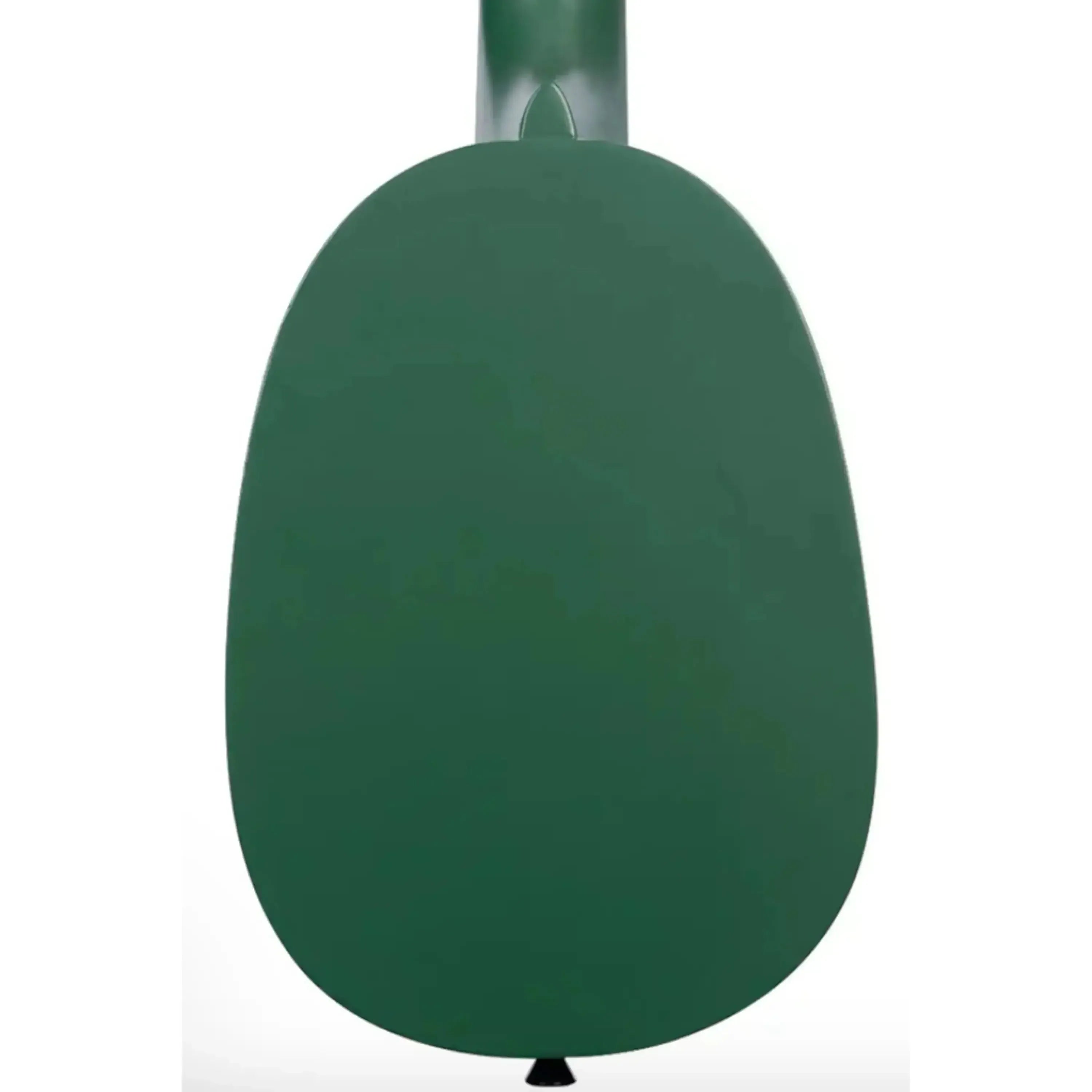 Back of a dark green Kala Ladybug pineapple soprano ukulele with a black strap button.