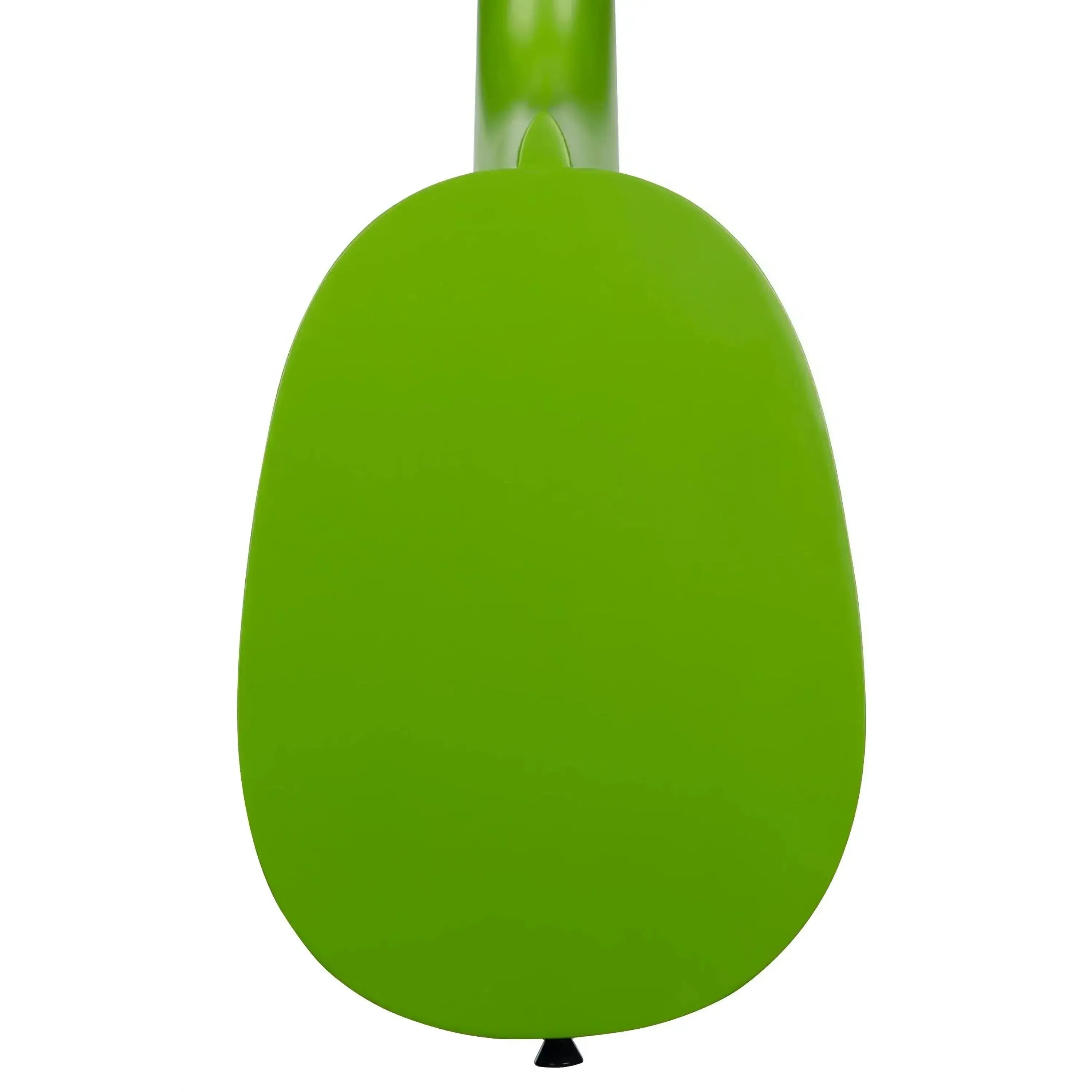 Back of a bright green Kala Watermelon Pineapple Soprano Ukulele with a black strap button.