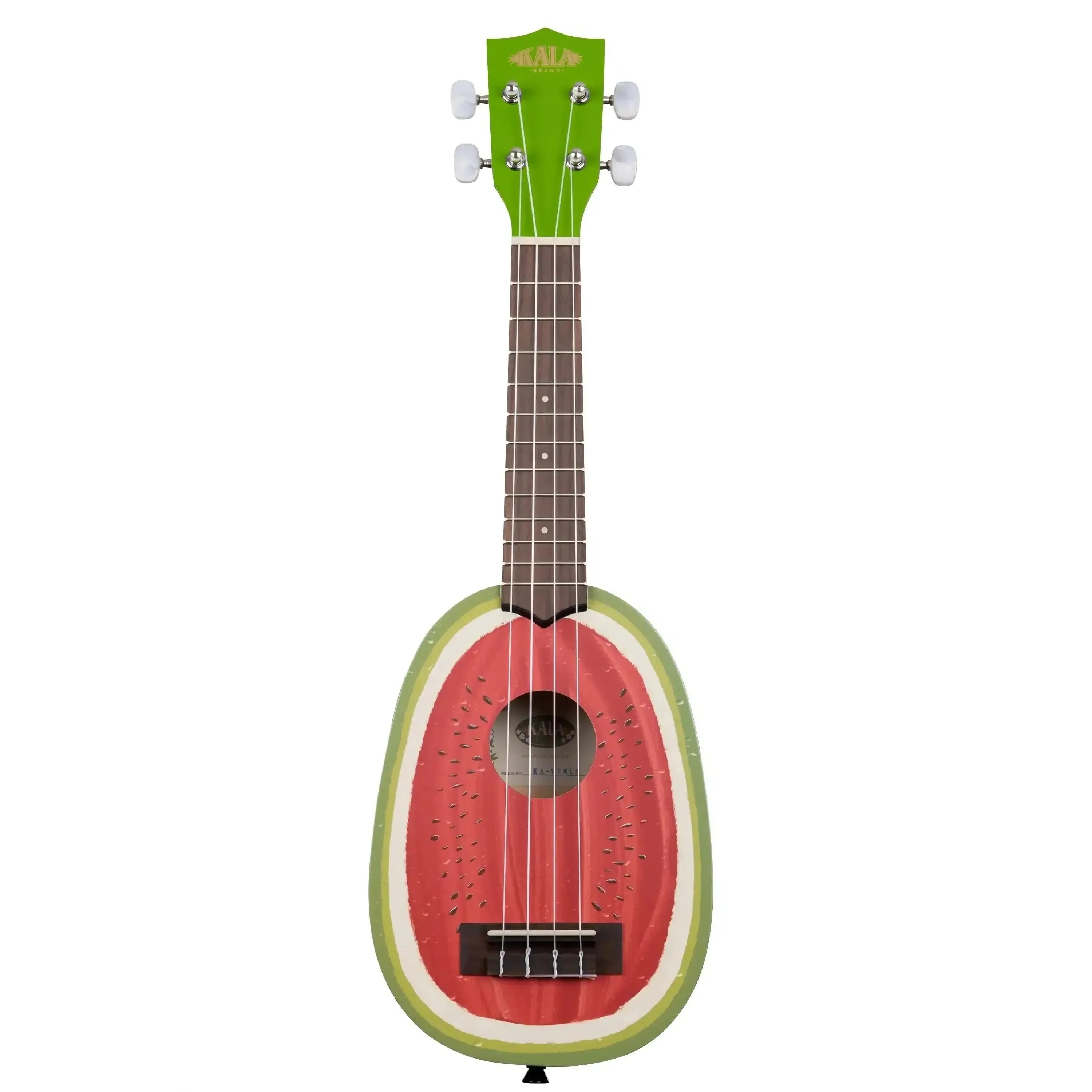 Kala Watermelon Pineapple Soprano Ukulele with green headstock and red, green, and white body.