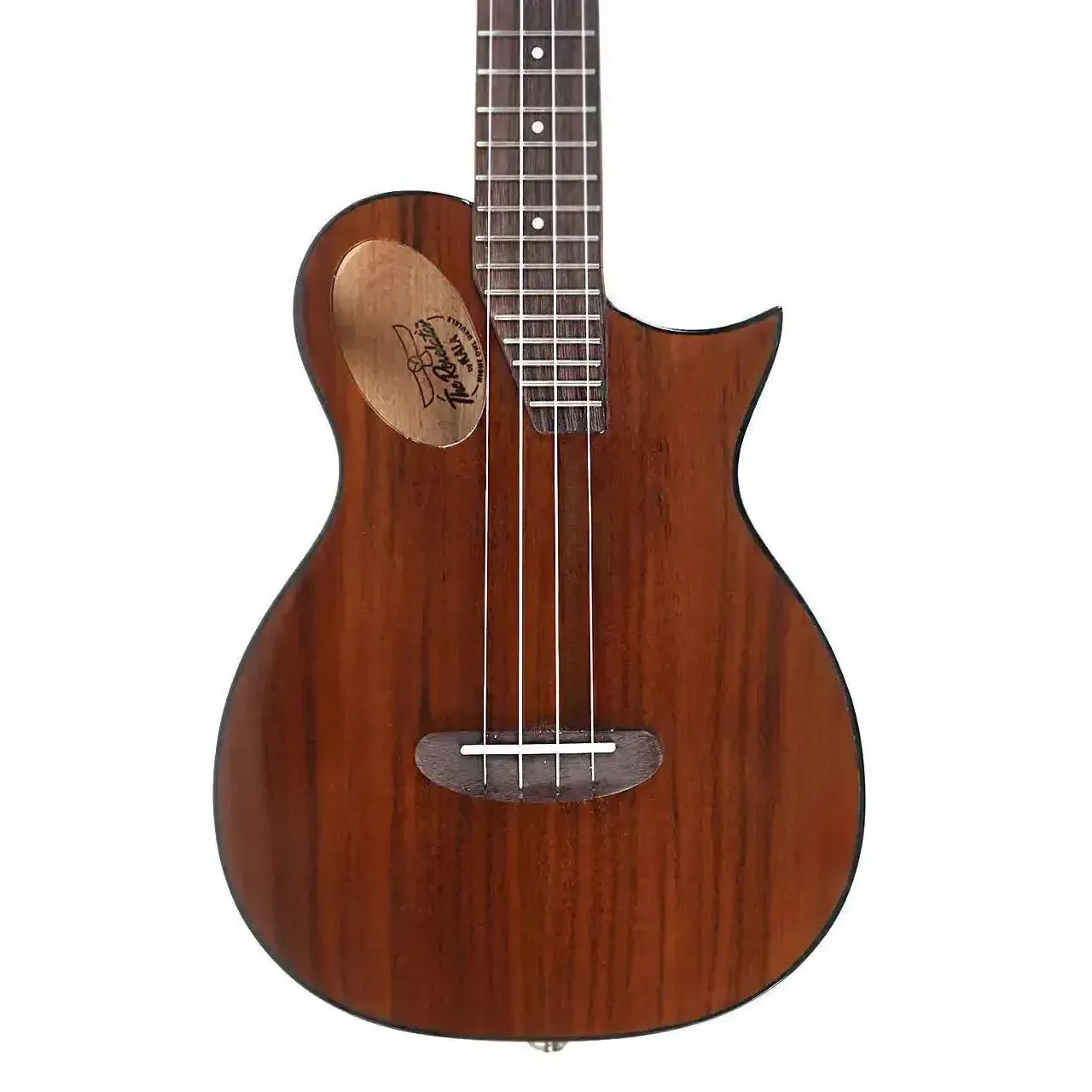 Kala Revelator Night Owl Acacia Tenor Ukulele with Florentine cutaway and wood grain finish.