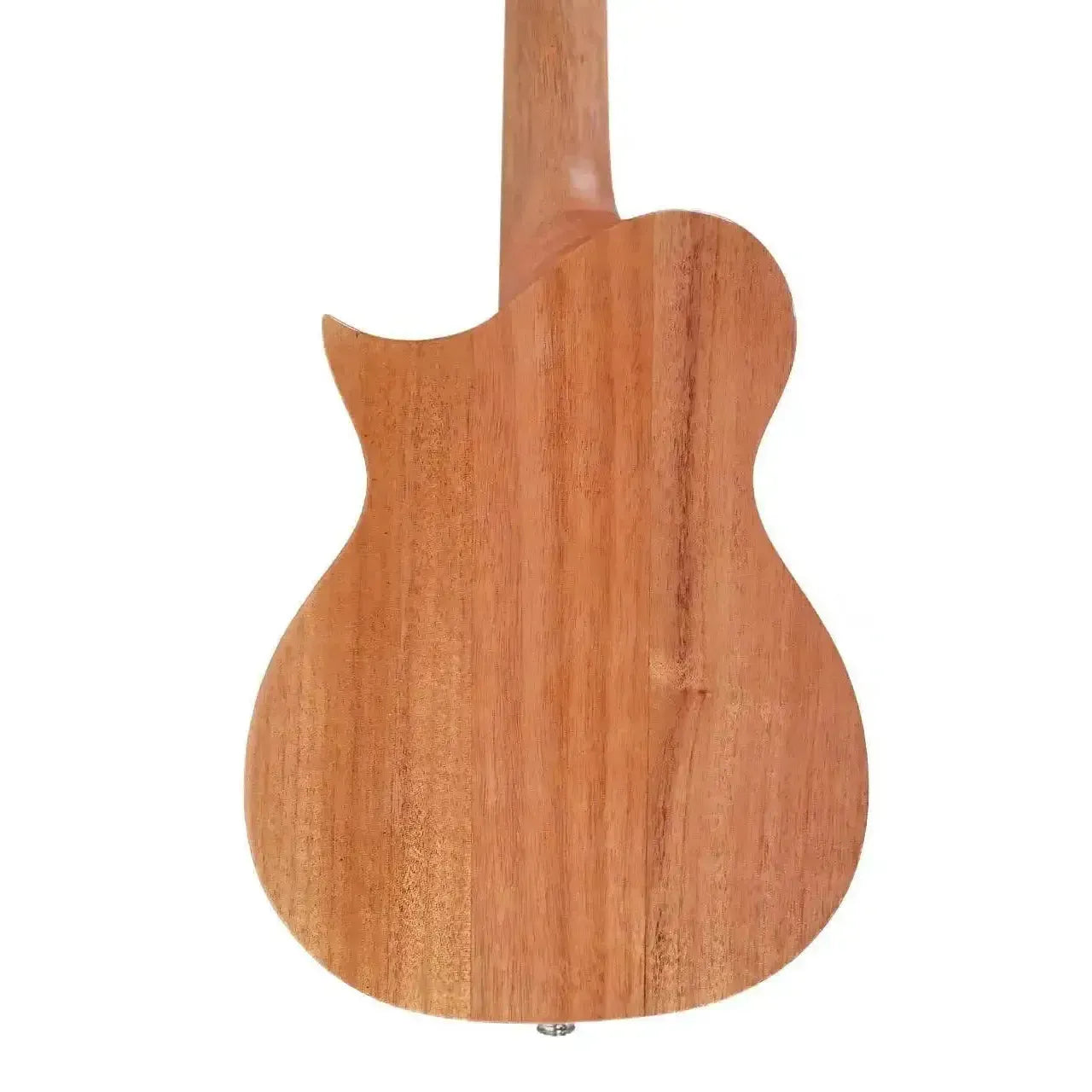 Kala Revelator Night Owl Acacia Tenor Ukulele back, showing natural wood grain and Florentine cutaway.