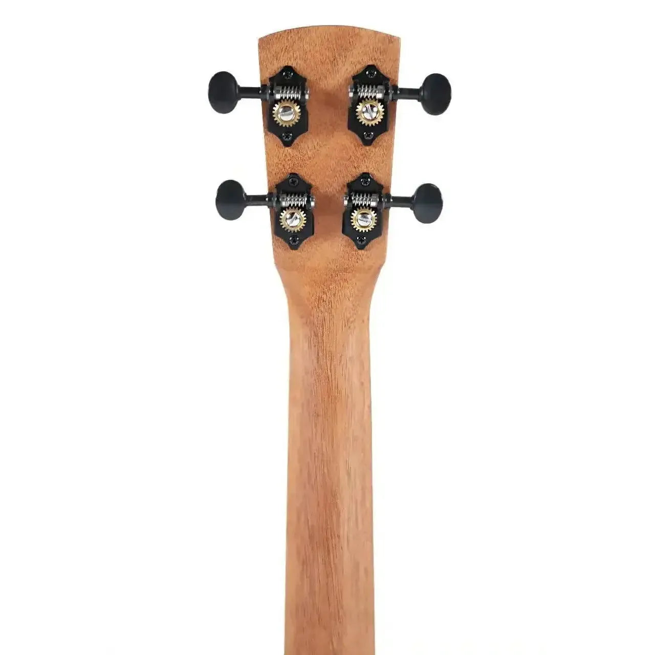 Back of Kala Revelator Night Owl Acacia Tenor Ukulele headstock and neck, showing black tuners.