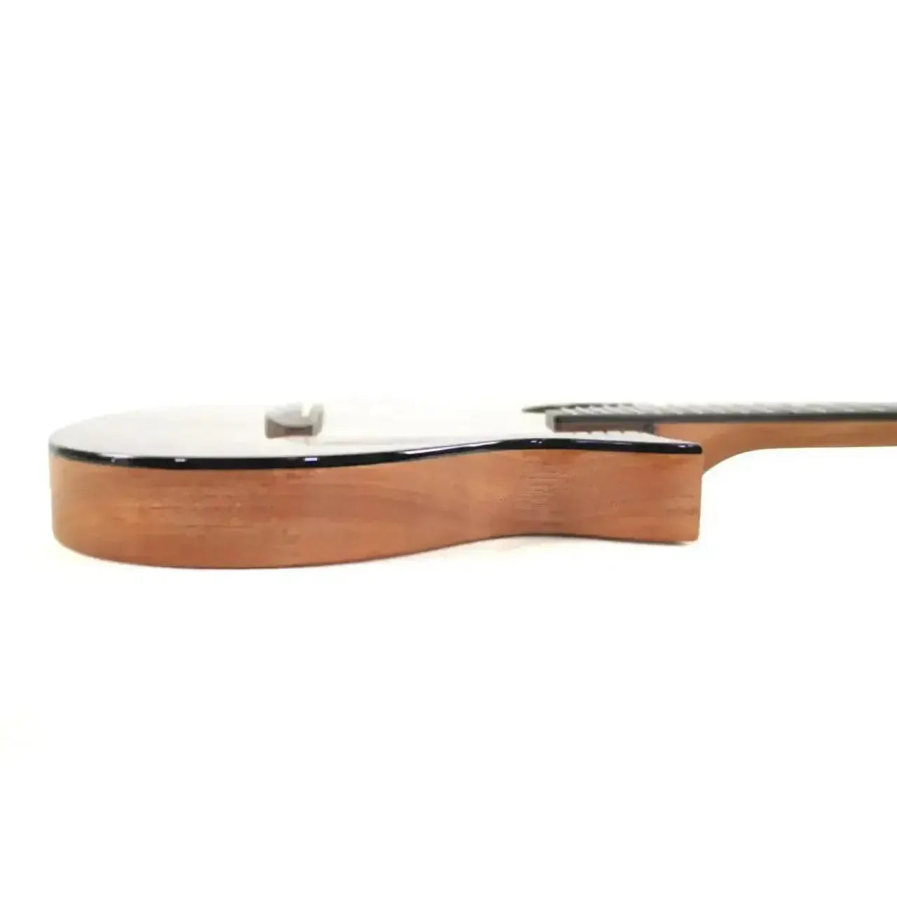 Side view of a Kala Revelator Night Owl Acacia Tenor Ukulele with a visible discoloration on its body.