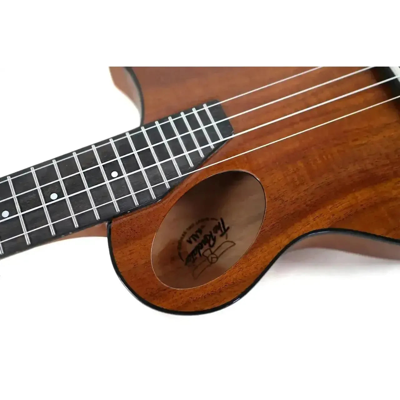 Kala Revelator Night Owl Acacia Tenor Ukulele with Florentine cutaway and soundhole.