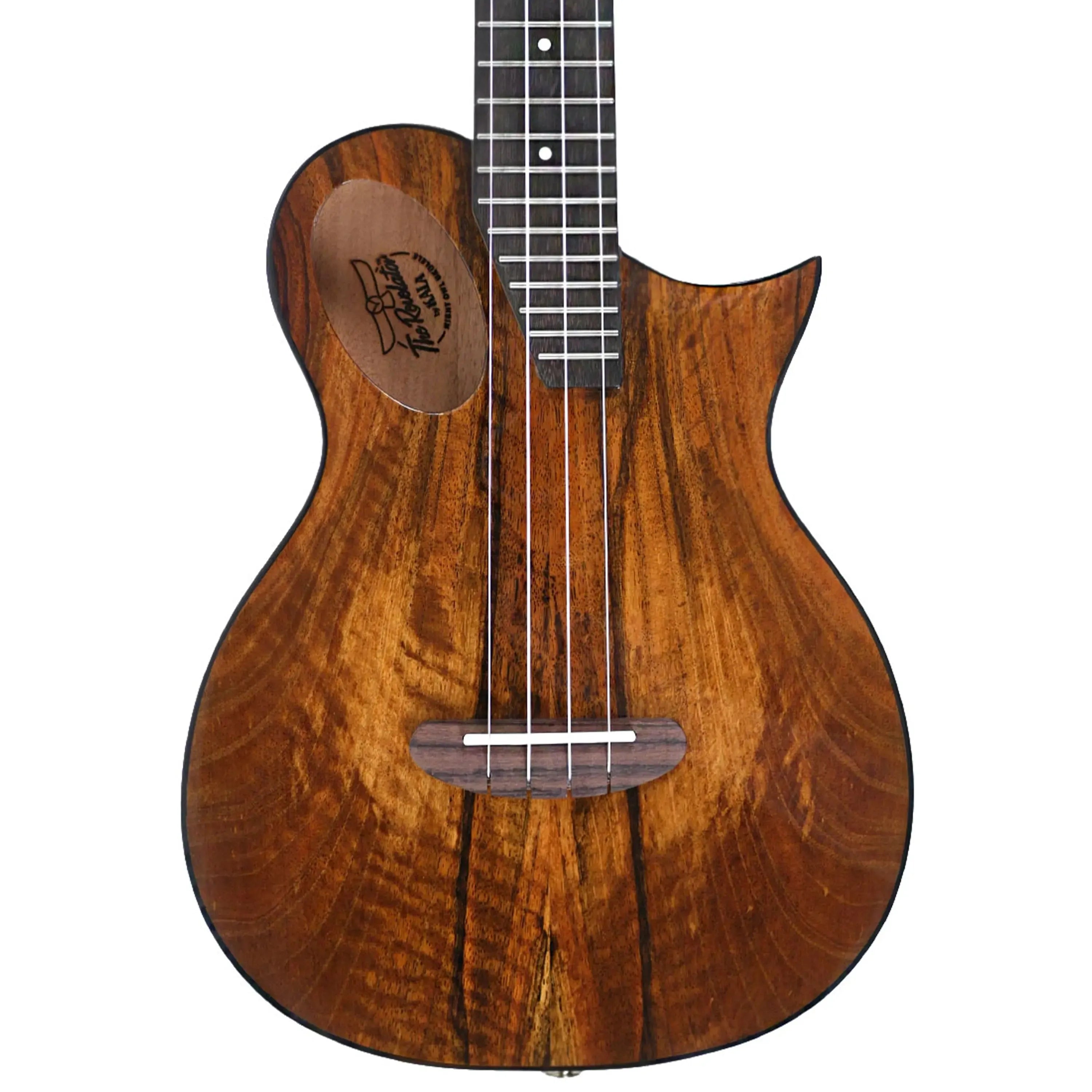 Kala Revelator Night Owl Mango Tenor Ukulele with a Florentine cutaway and dark wood grain.