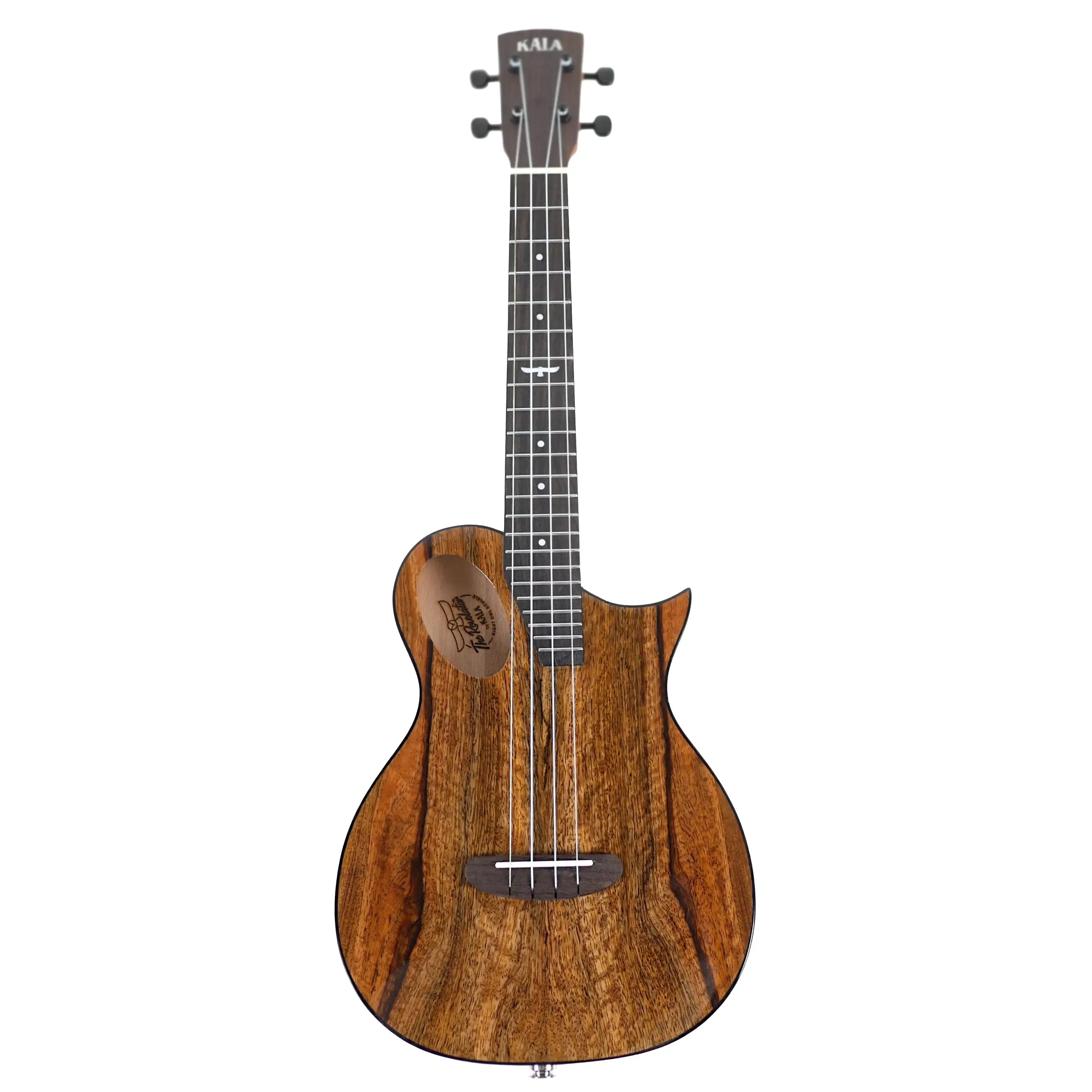Kala Revelator Night Owl Mango Tenor Ukulele with dark wood grain, Florentine cutaway, and Bezier curve headstock.