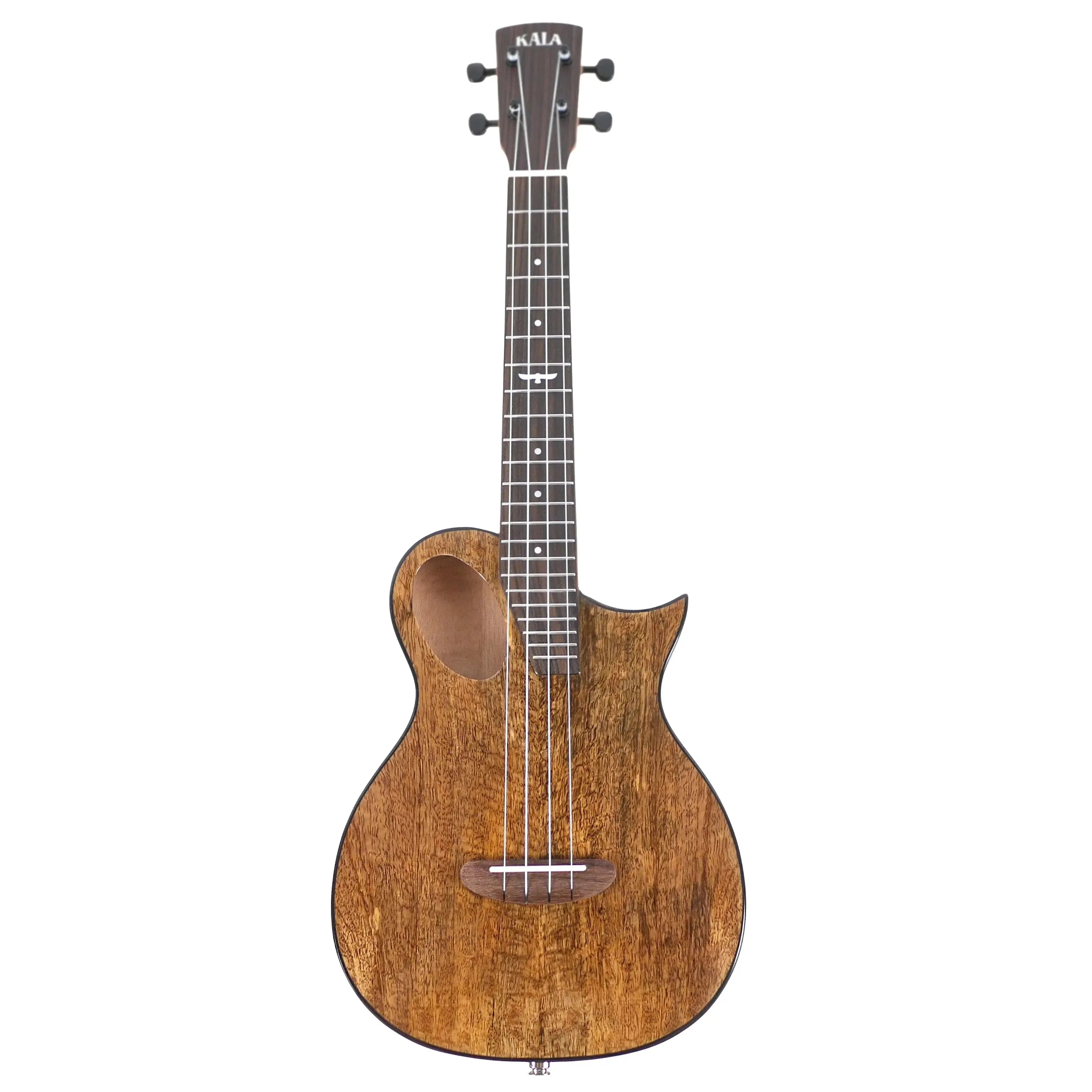 Kala Revelator Night Owl Mango Tenor Ukulele with Florentine cutaway and Bezier curve headstock.