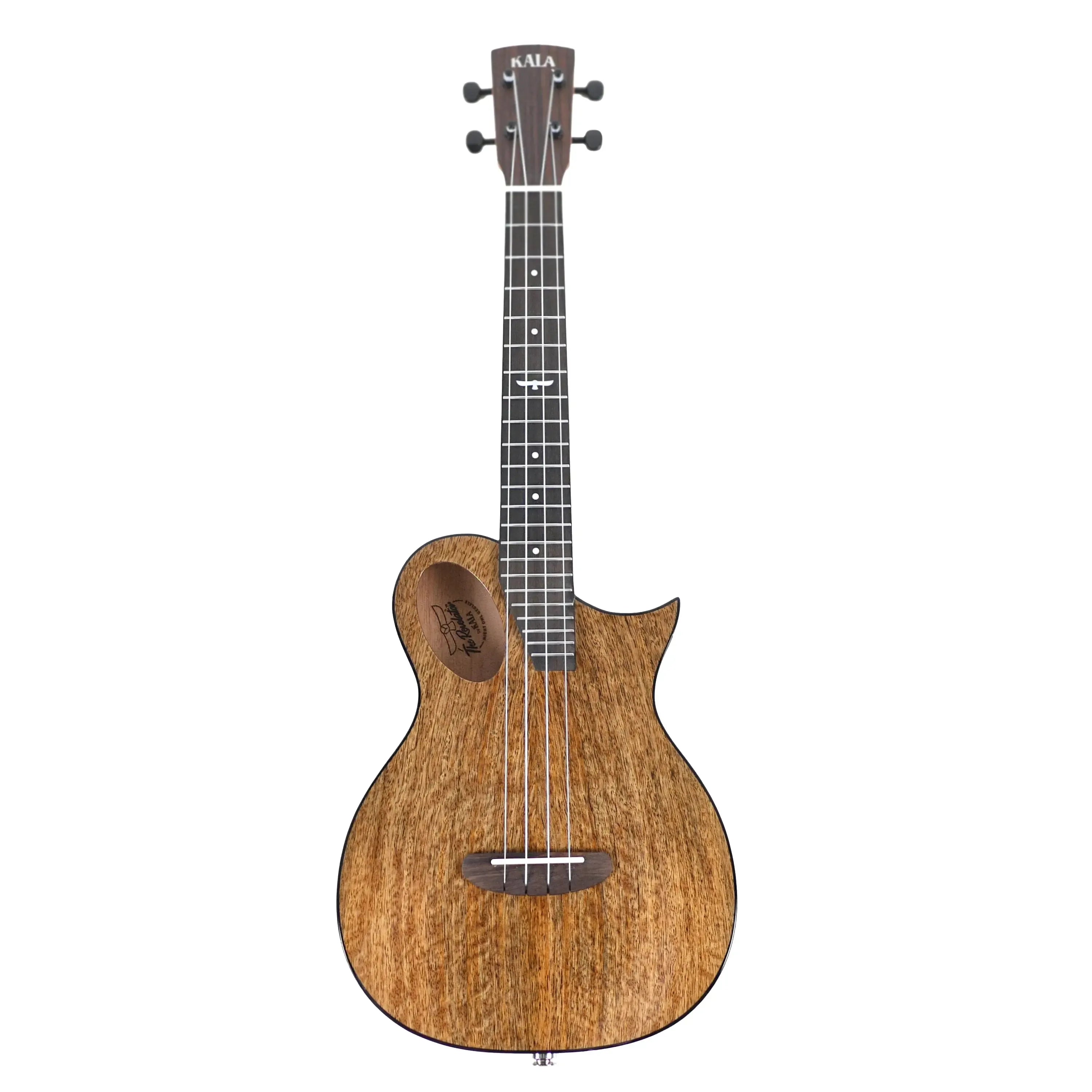 Kala Revelator Night Owl Mango Tenor Ukulele with Florentine cutaway and dark wood finish.