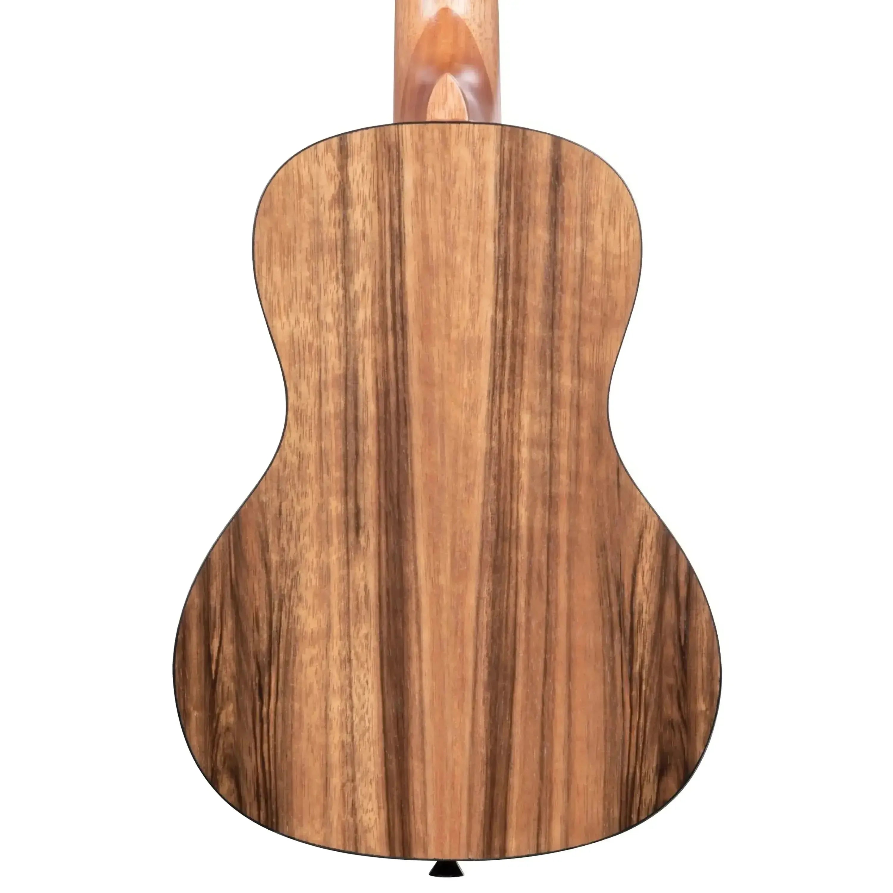 Back of Kala Pacific Walnut Concert Ukulele, showing rich wood grain, satin finish, and black binding.