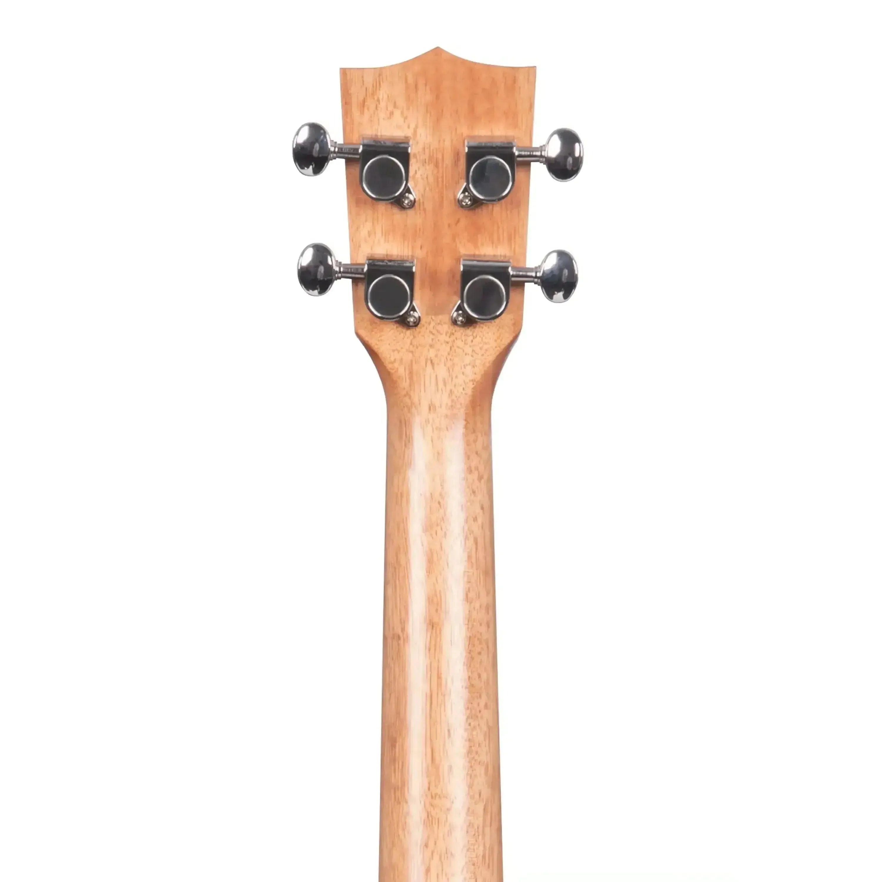Back of Kala Pacific Walnut Concert Ukulele headstock and mahogany neck with chrome tuners.