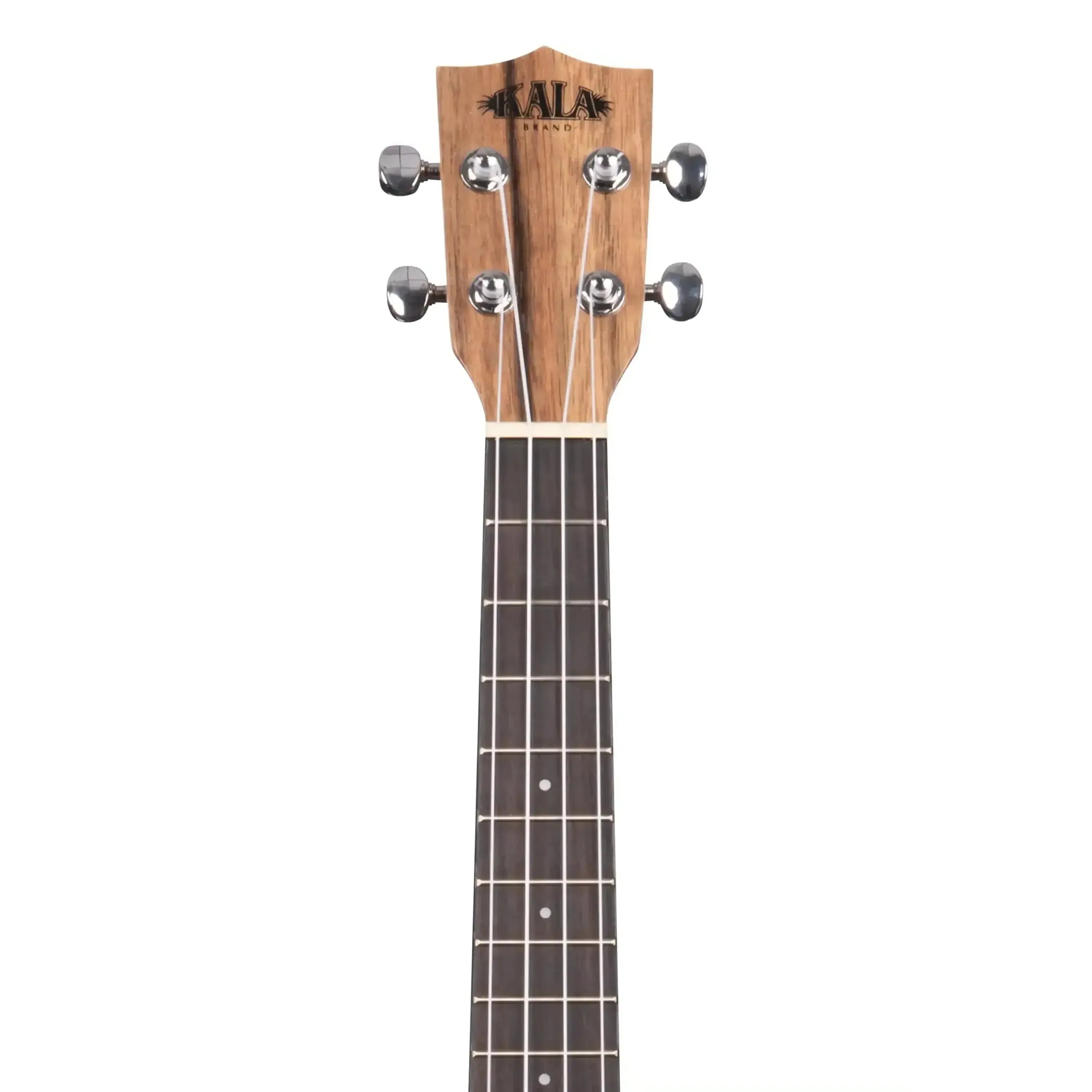 Kala Pacific Walnut Tenor Ukulele headstock and fretboard with silver tuners.
