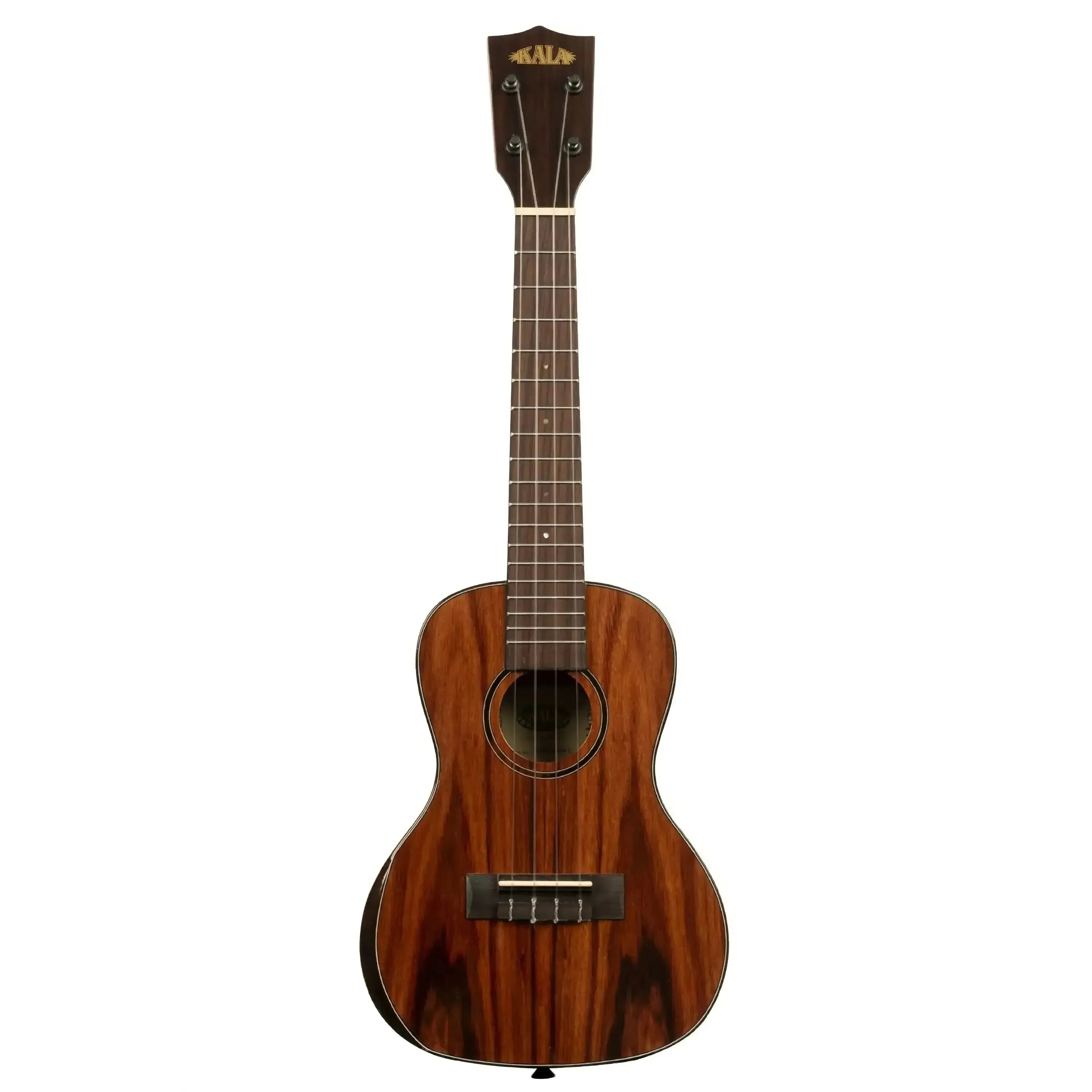 Kala Premier Exotic Macawood Concert Ukulele with dark wood grain and rosewood binding.