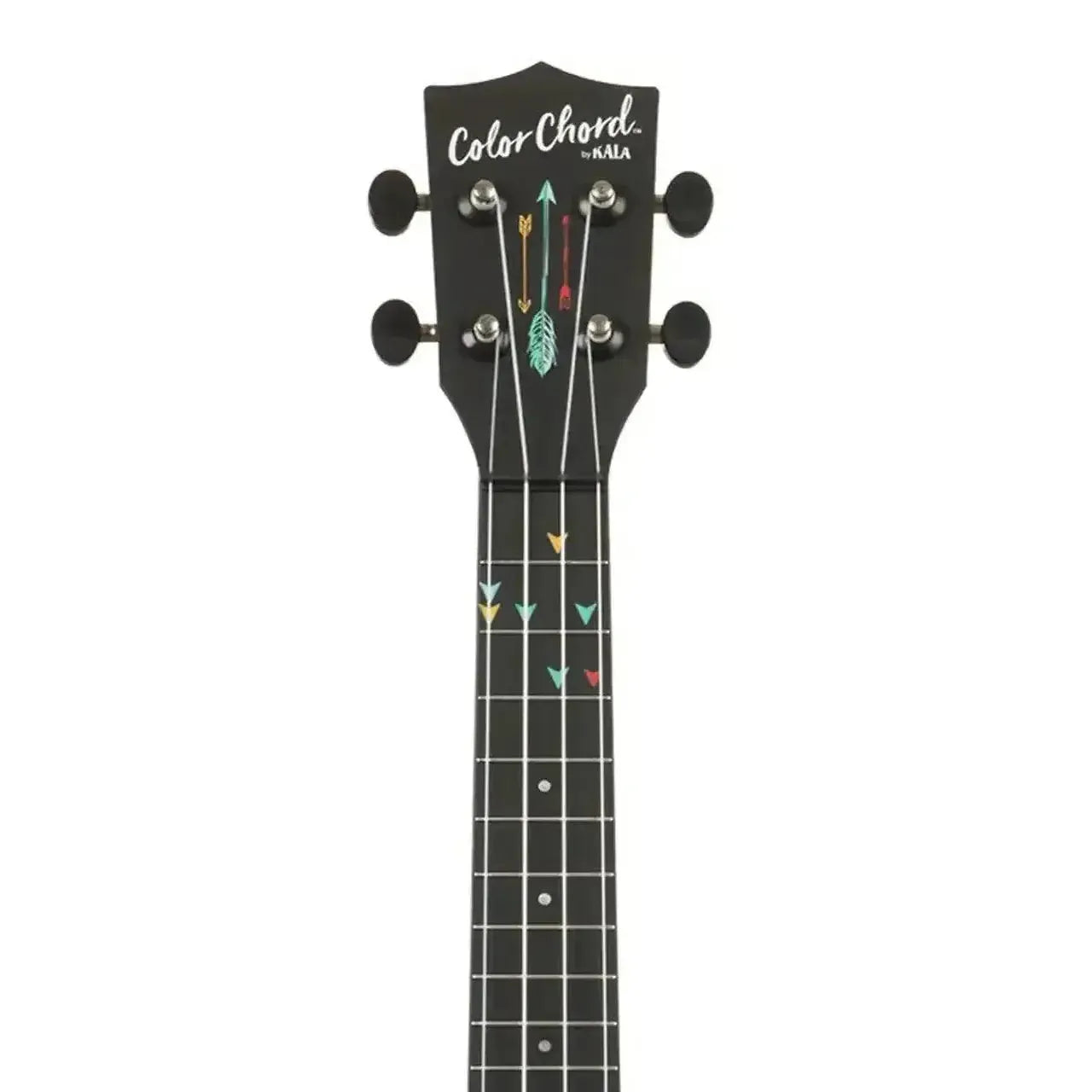 Kala Recycled Color Chord Soprano Ukulele headstock and neck with colorful arrow fret markers.